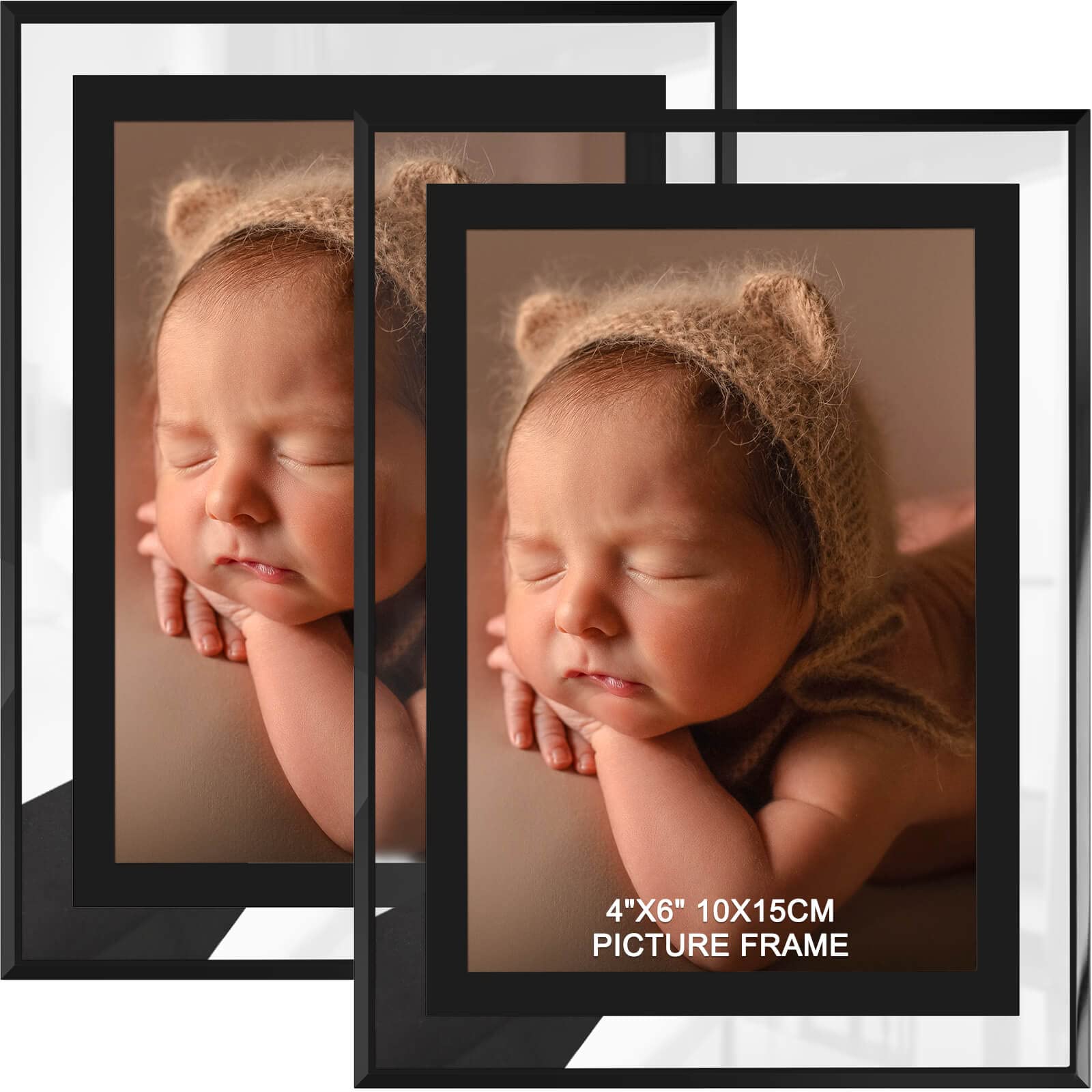 IZIDDO 4x6 Picture Frames Set of 2, Black Glass Photo Frame, Only for Tabletop Display, Gift Picture Frame, Horizontally or Vert