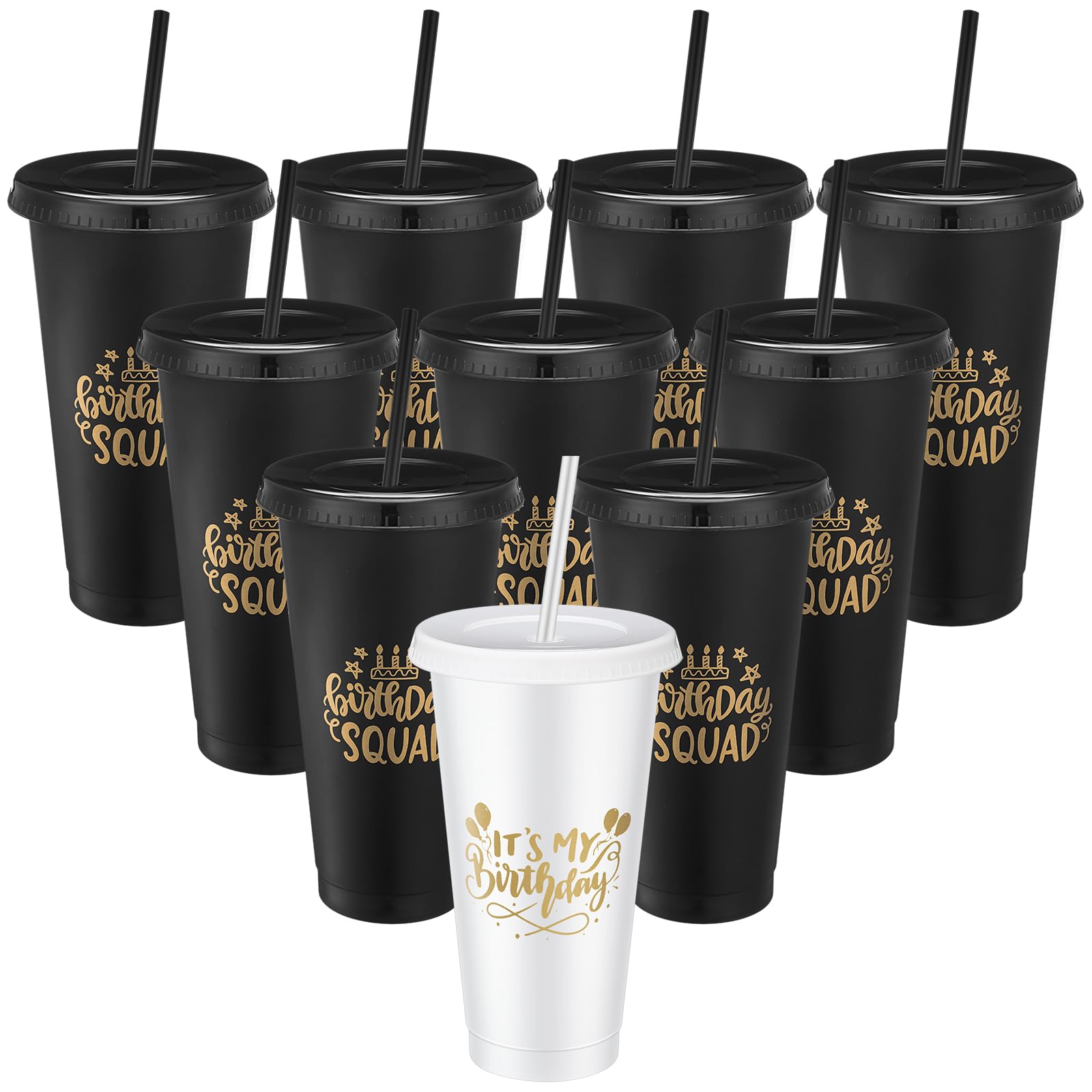 Jingmore Birthday Squad Cups 24 oz Party Tumblers Plastic Tumblers with Lid and Straw for 20th 30th 40th 50th 60th Birthday Deco