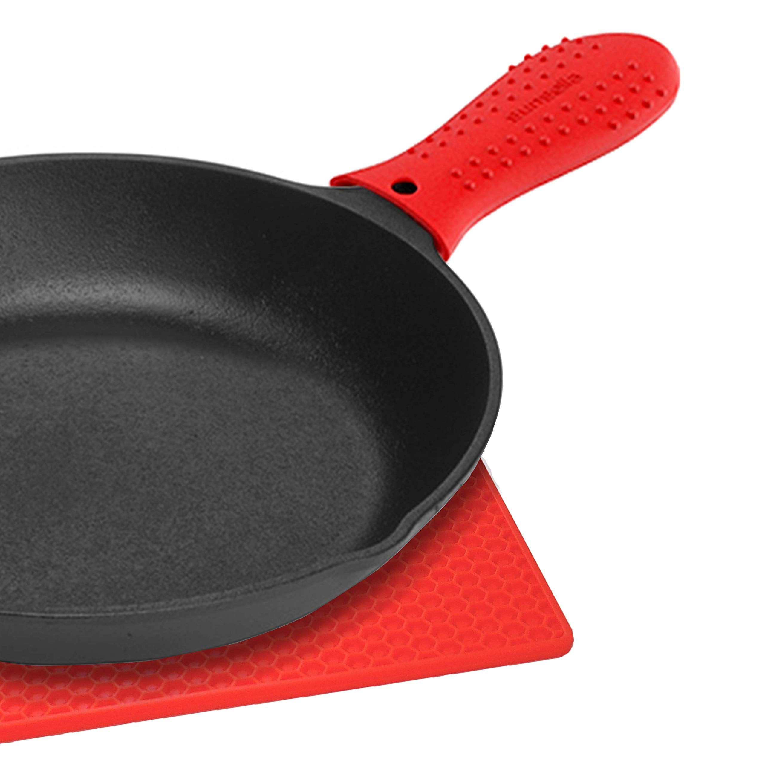 Sunsella Silicone Cast Iron Potholder Set - Hot Handle Holder With 2 X Pan Scrapers & Silicone Hot Pad