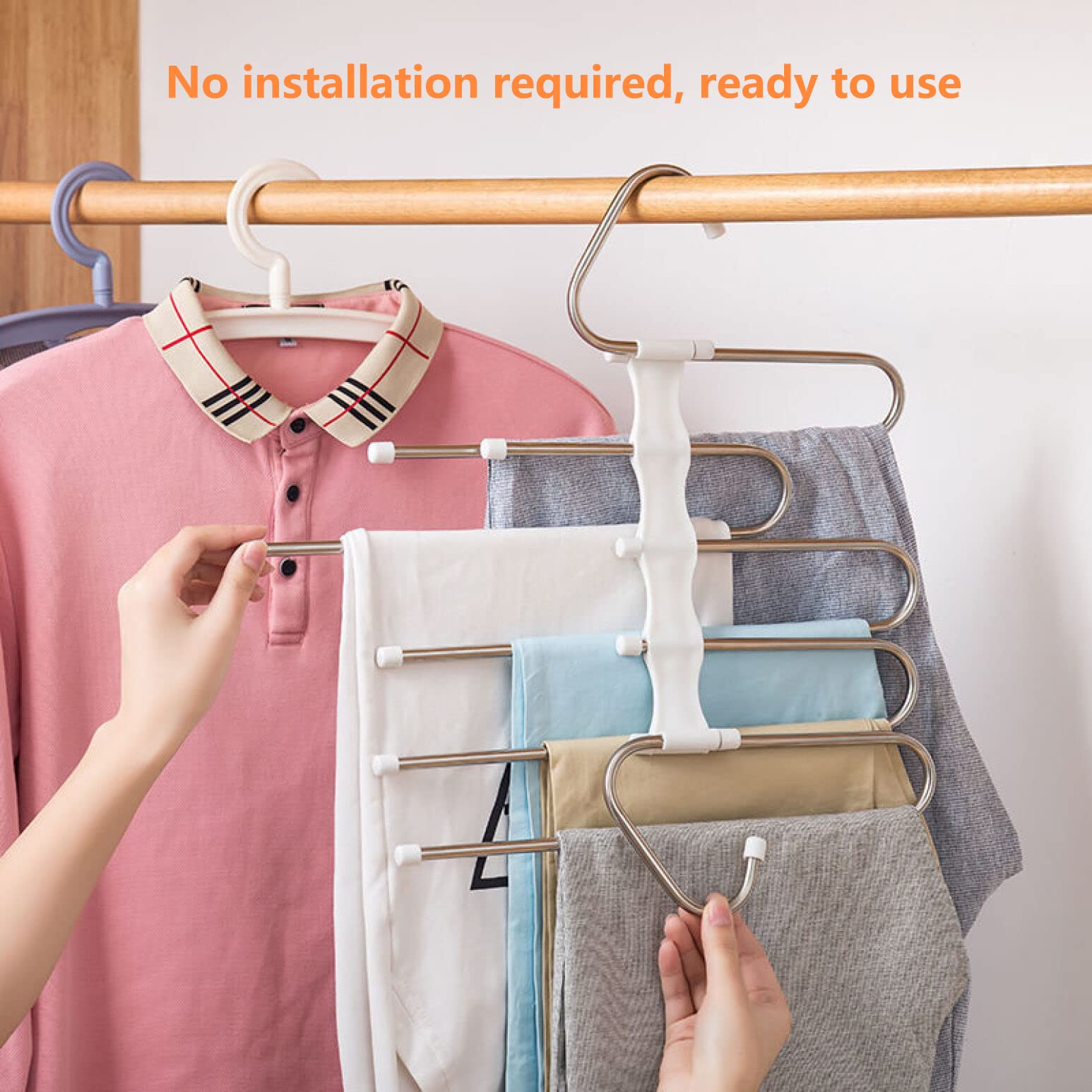 Upgrade Azeroth Pants Hangers 4 Pack Space Saving S-Type Stainless Steel Clothes Pants Hangers,Anti-Slip Design,Clothes Closet S