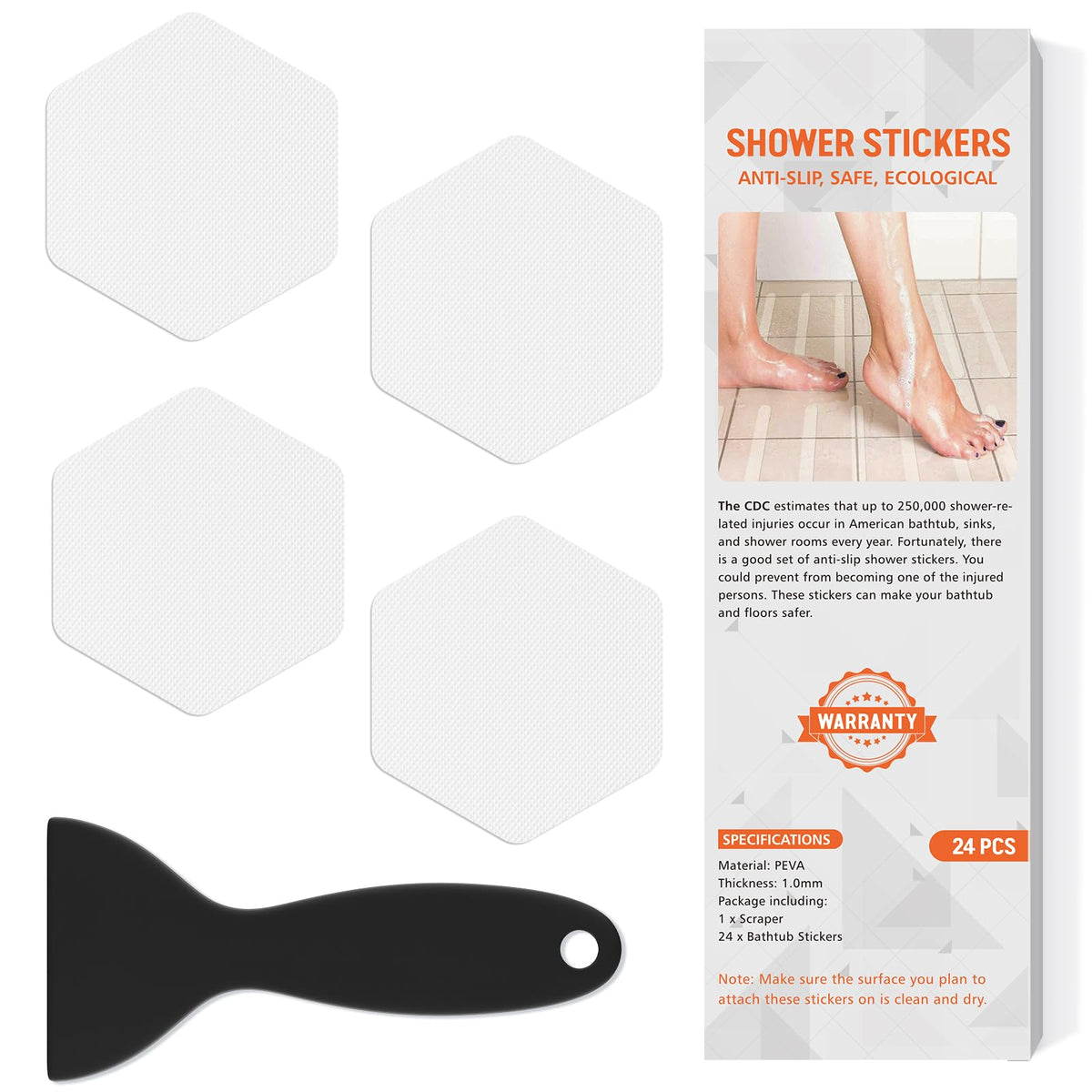 Non Slip Bathtub Stickers, Shower Stickers For Safety Bathroom Tubs, Bathtub Non Slip Stickers And Adhesive Decals Scraper For B