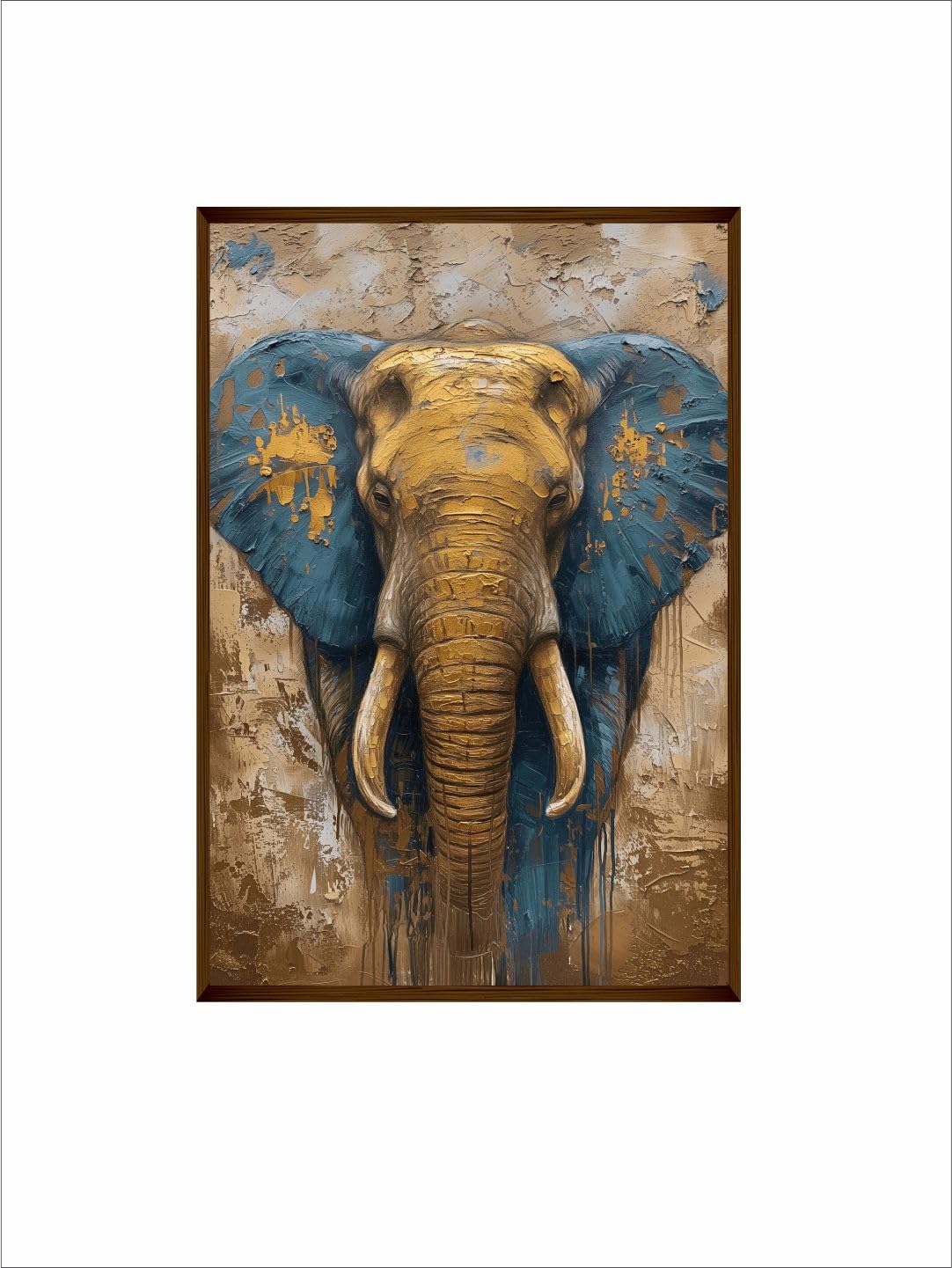 Artsense Wood Abstract Lucky Blue Elephant Wall Painting for Living Room Decoration - Big Size With Frame - Multicolor - 20X30 I