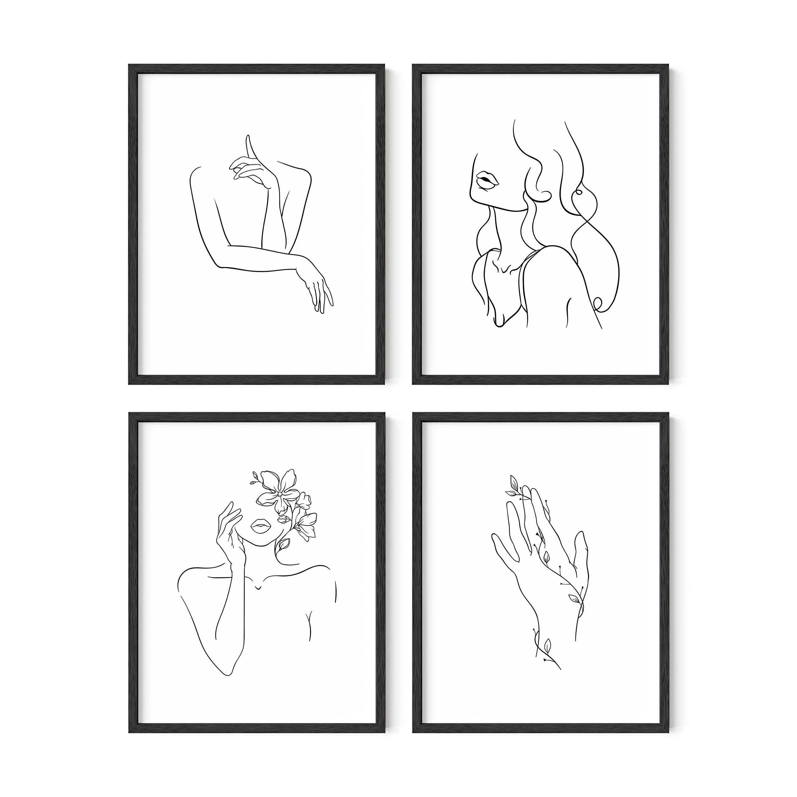Ripgrip Minimalist Line Art Prints Set Of 4| Aesthetic Posters, Apartment Decor, Minimalist Art Print, Fine Line Art, Black And