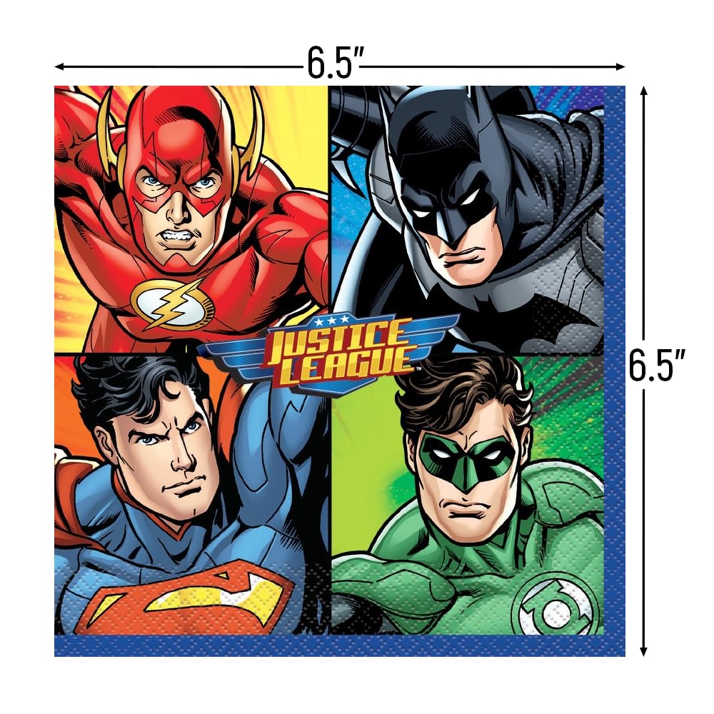 Unique Justice League Luncheon Paper Napkins - 6.5'' X 6.5'', 16 Pcs