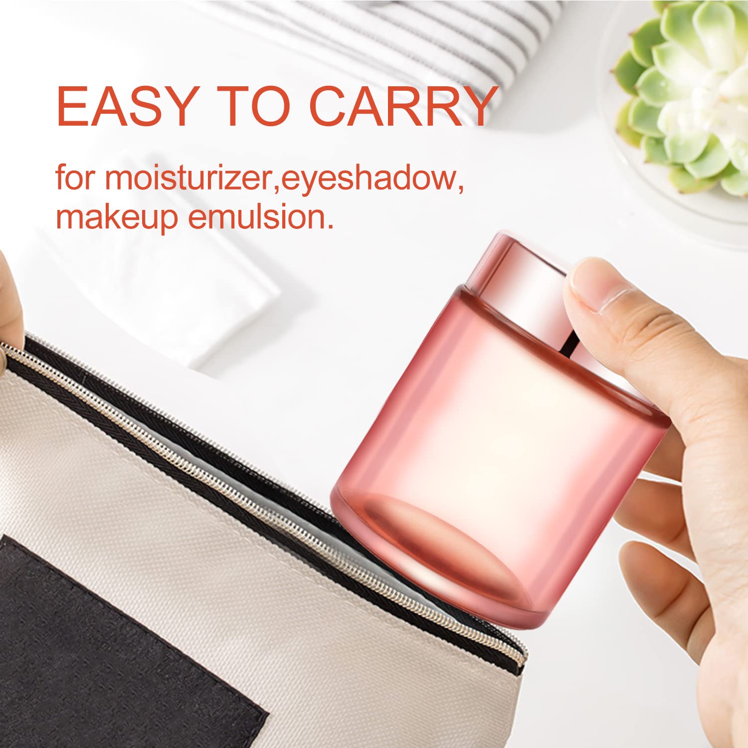 Cositina 4 Pack 3.4 Oz Pink Glass Jars With Rose-Golden Lids & Inner Liners,Empty Round Storage Containers Travel Jars Pot,For C