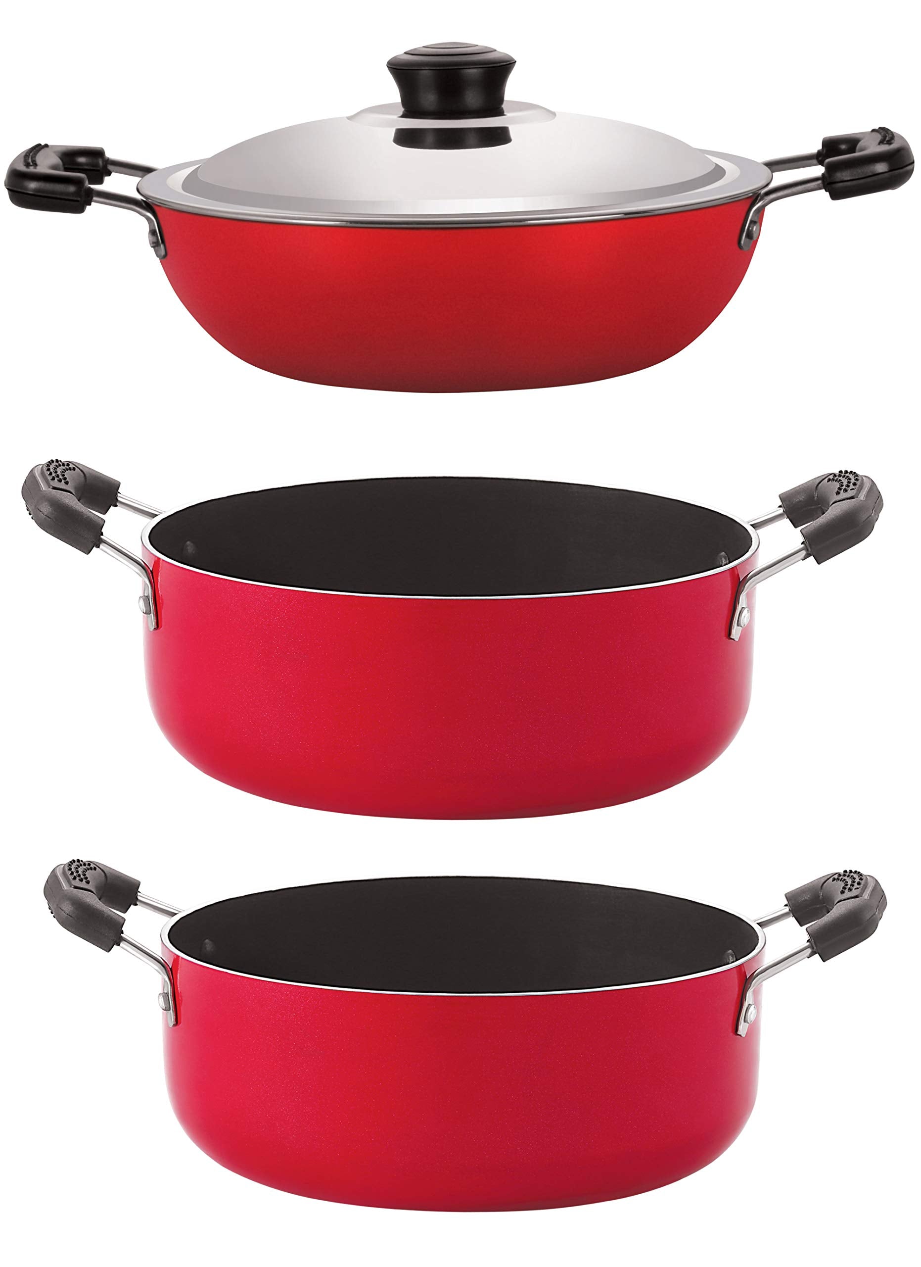 Nirlon NonStick Pfoa Free Stain Resistance NonInduction Kitchen Cooking Essential Combo Item Set, 3 Pieces(Dkd(B)_Cs26_Cs24)