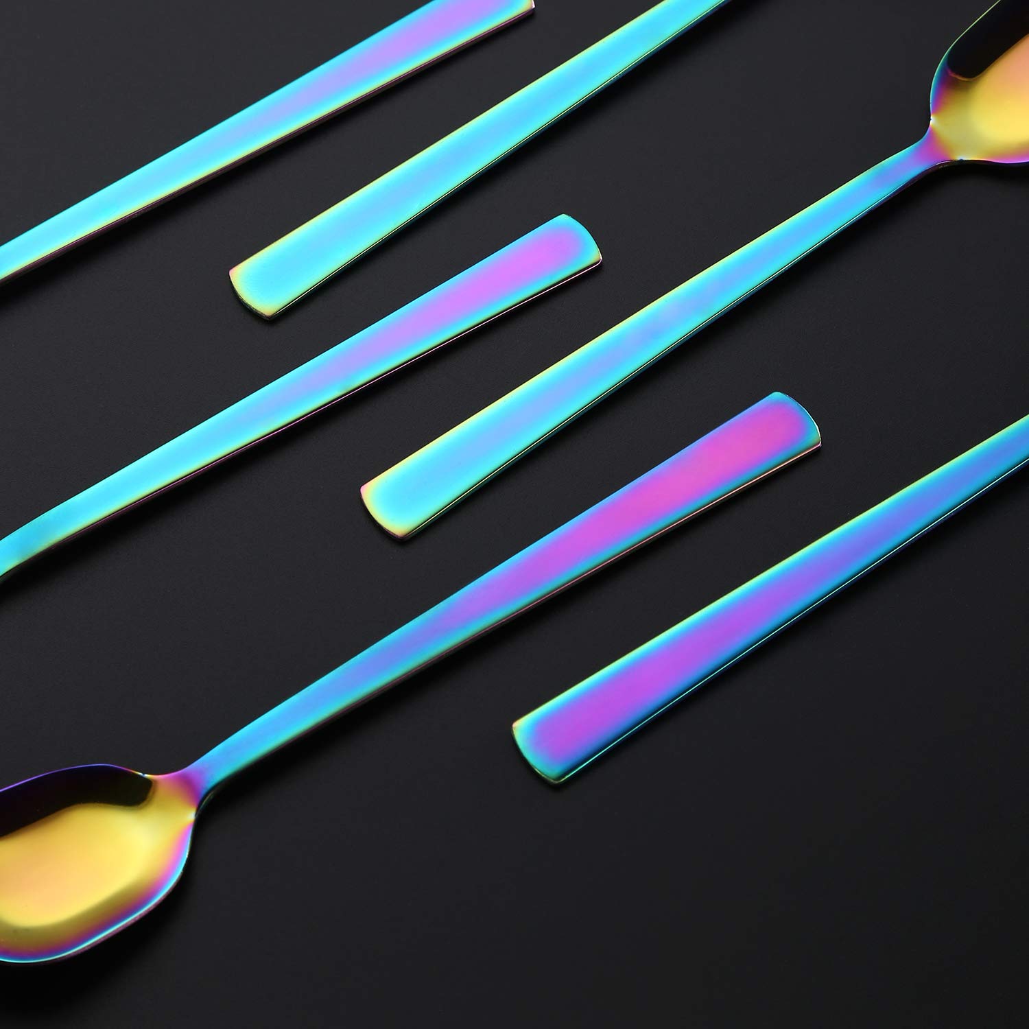Gogeili Yogurt Spoon, Stainless Steel Gelato/Ice Cream Spoon, Rainbow Fruit Spoon, Dessert Spoon, 6.4-Inch, Set Of 6