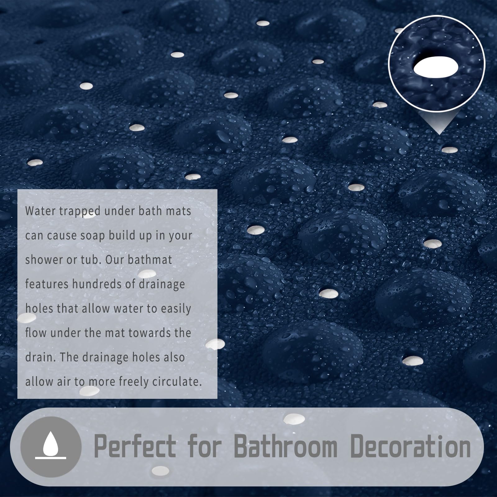 Yimobra Original Bath Tub Shower Mat Extra Long 16 x 40 Inches  Non Slip Bathtub Mat with Drain Holes  Suction Cups  Machine Washable  Navy Blue