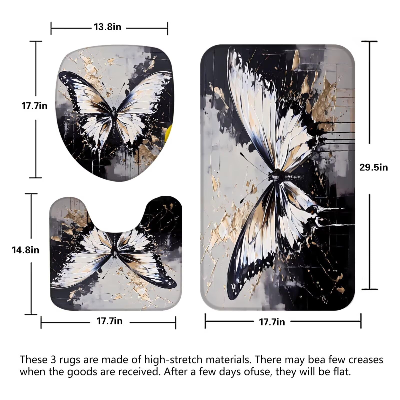 Pretyw 4 Pcs Black Butterfly Shower Curtain Set With Rugs Grey And Gold Bathroom Set Modern Bathroom Accessories Decor With Bath