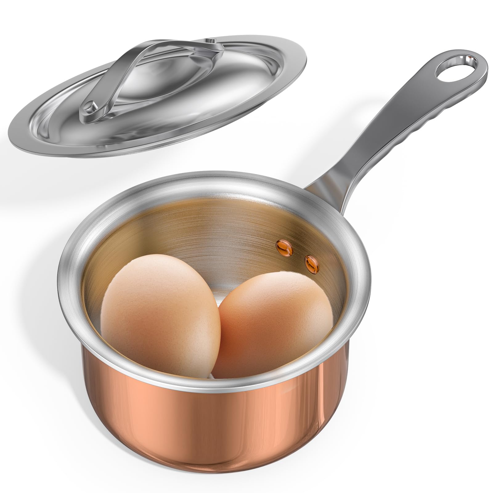 Macevia Mini Sauce Pan with Lid,Copper Butter Warmer Small Pot, Multipurpose Use for Home Kitchen or Restaurant (10.8oz/320ml)