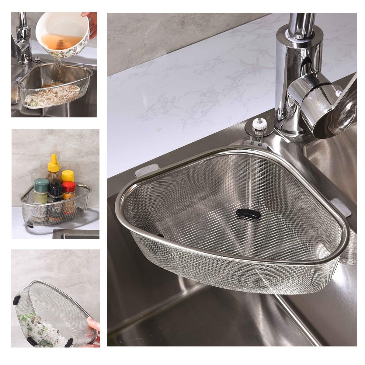 Qimmygs Kitchen Triangle Corner Sink Strainer For Kitchen Sink, Stainless Steel Food Catcher Strainer For Kitchen Waste, Vegetab