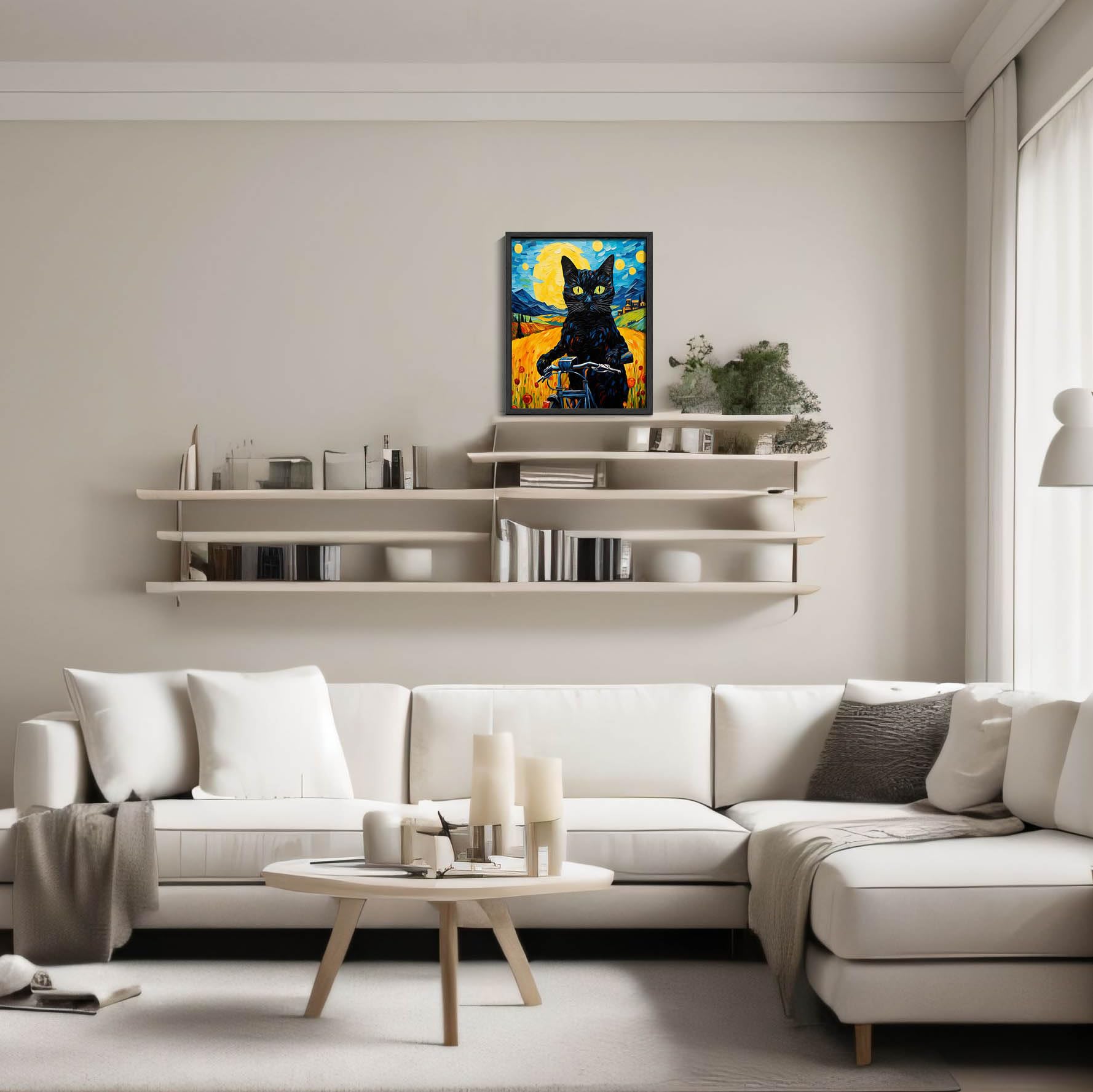 Oulawote Van Gogh Wall Art Cat Poster Starry Night Funny Bathroom Vintage Wall Art Posters For Room Kids Bedroom Living Room Hom