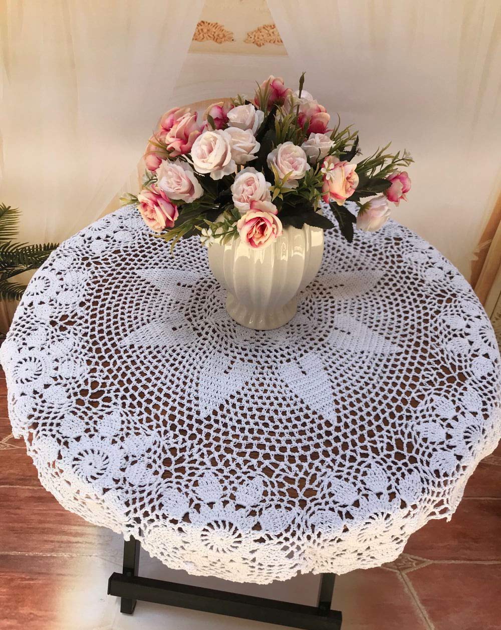 Damanni White Cotton Handmade Crochet Lace Tablecloth Doilies,Round,24 Inch