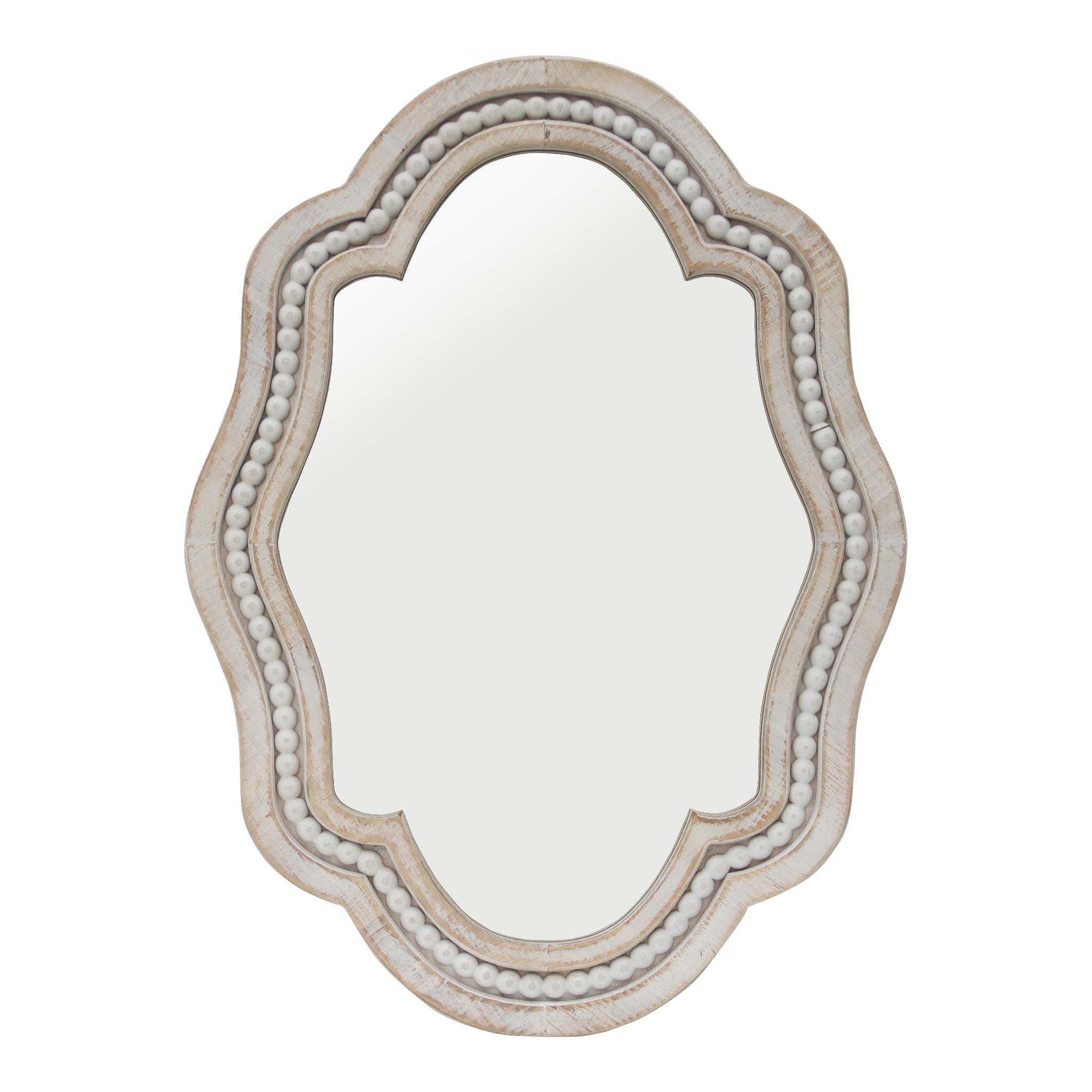 PARISLOFT Oval Vanity Decorative Wall Mirror with Beaded and Scalloped Edges, Vintage Rustic Mirror Decor for Bathroom Bedroom L