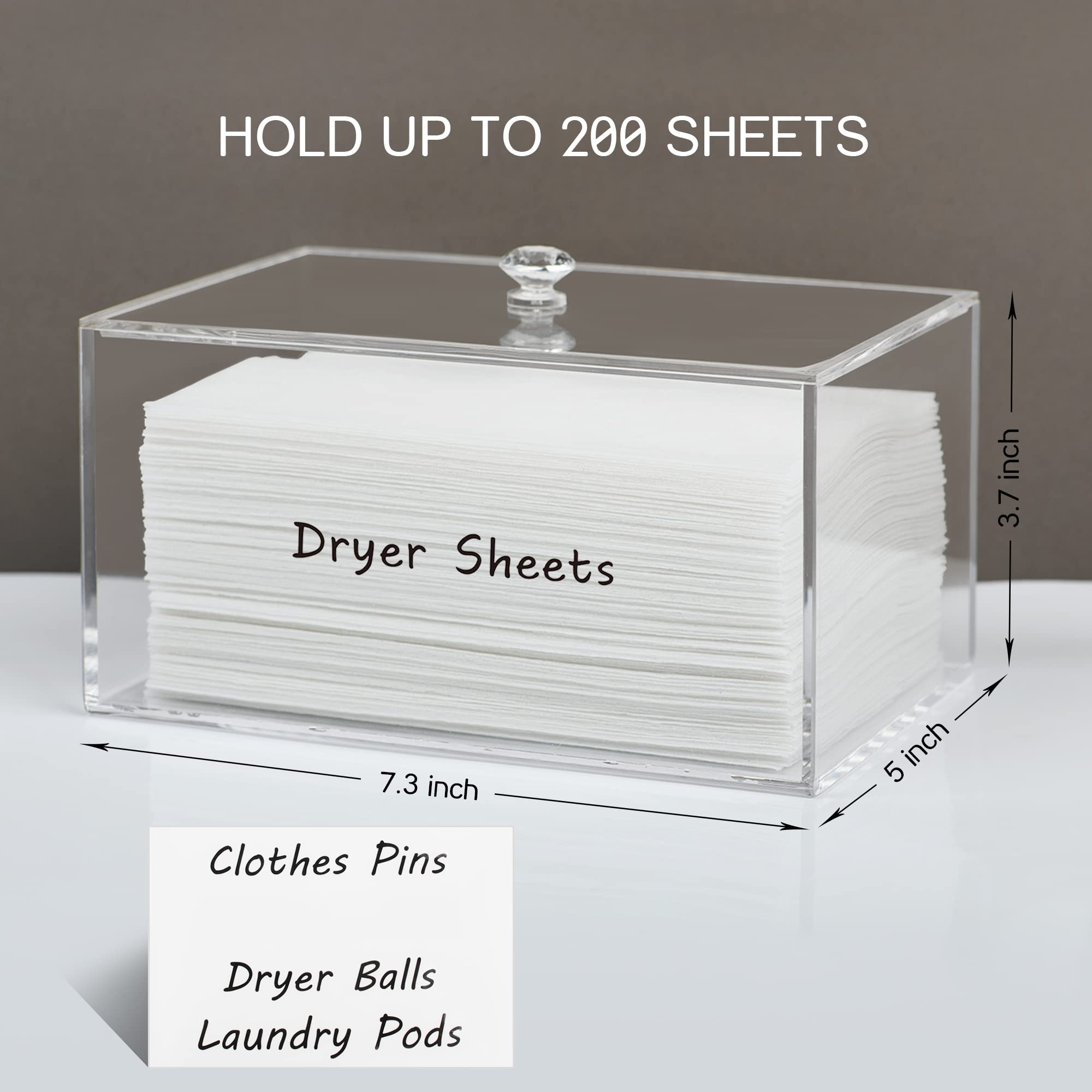 Dryer Sheet Holder, Dispenser, Acrylic Container Storage Box For Laundry Room Organization, Holds Sheets, Balls, Clothes Pins, L
