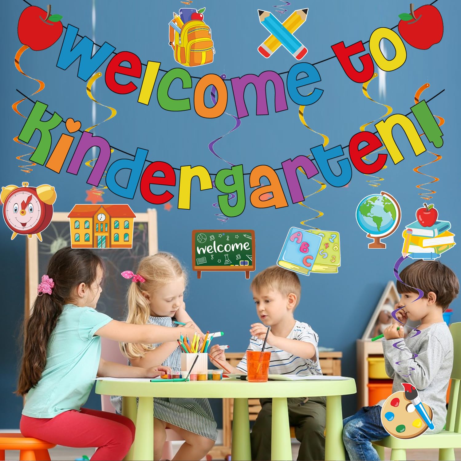 Back To School Decorations, Welcome To Kindergarten Banner, Back To School Hanging Swirls Colorful First Day Of School Party Dec