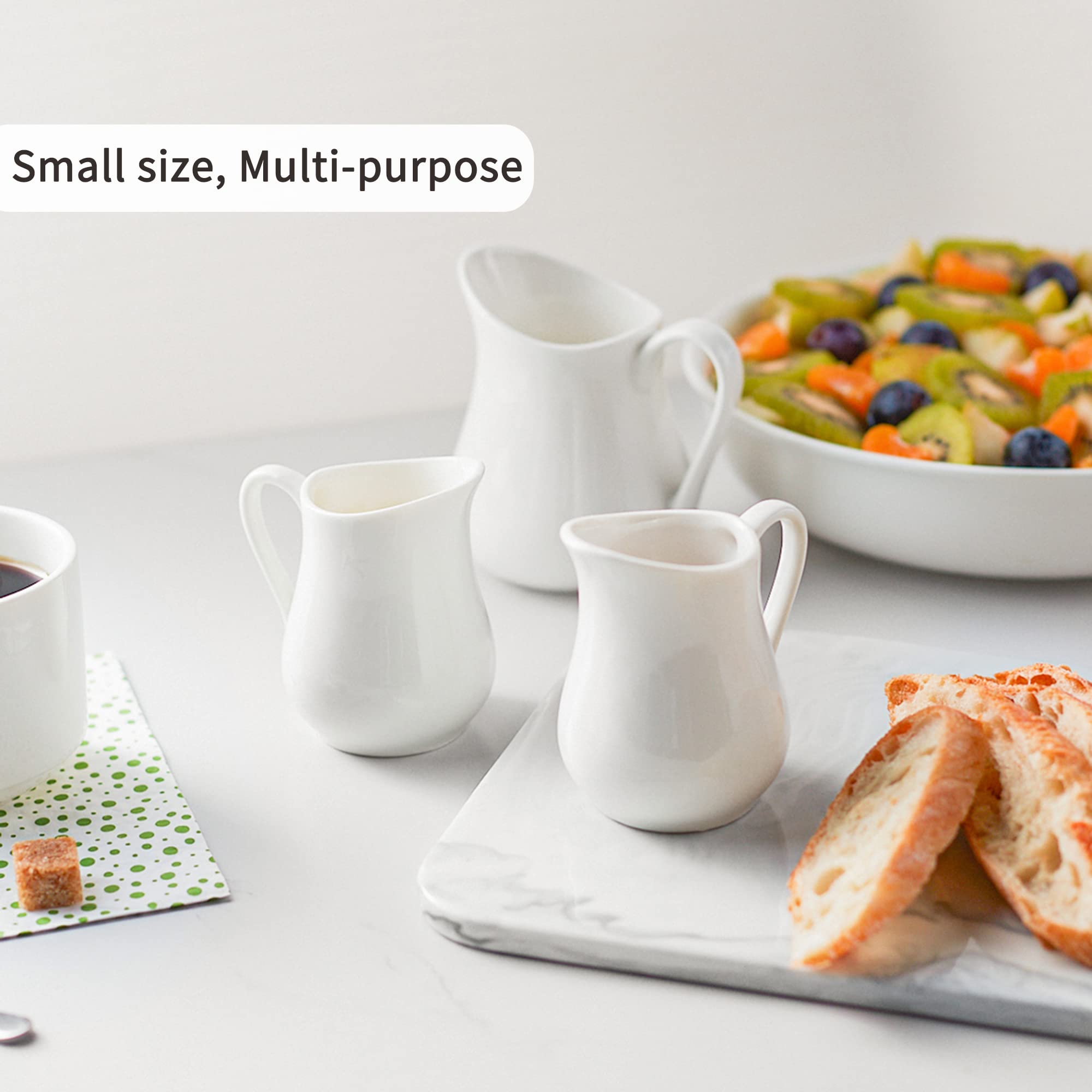 Gurygo 2 Oz (Set/2) Creamer Pitcher With Handle,Small Classic White Fine Porcelain Creamer Pitcher, Small Pitcher For Coffee Mil