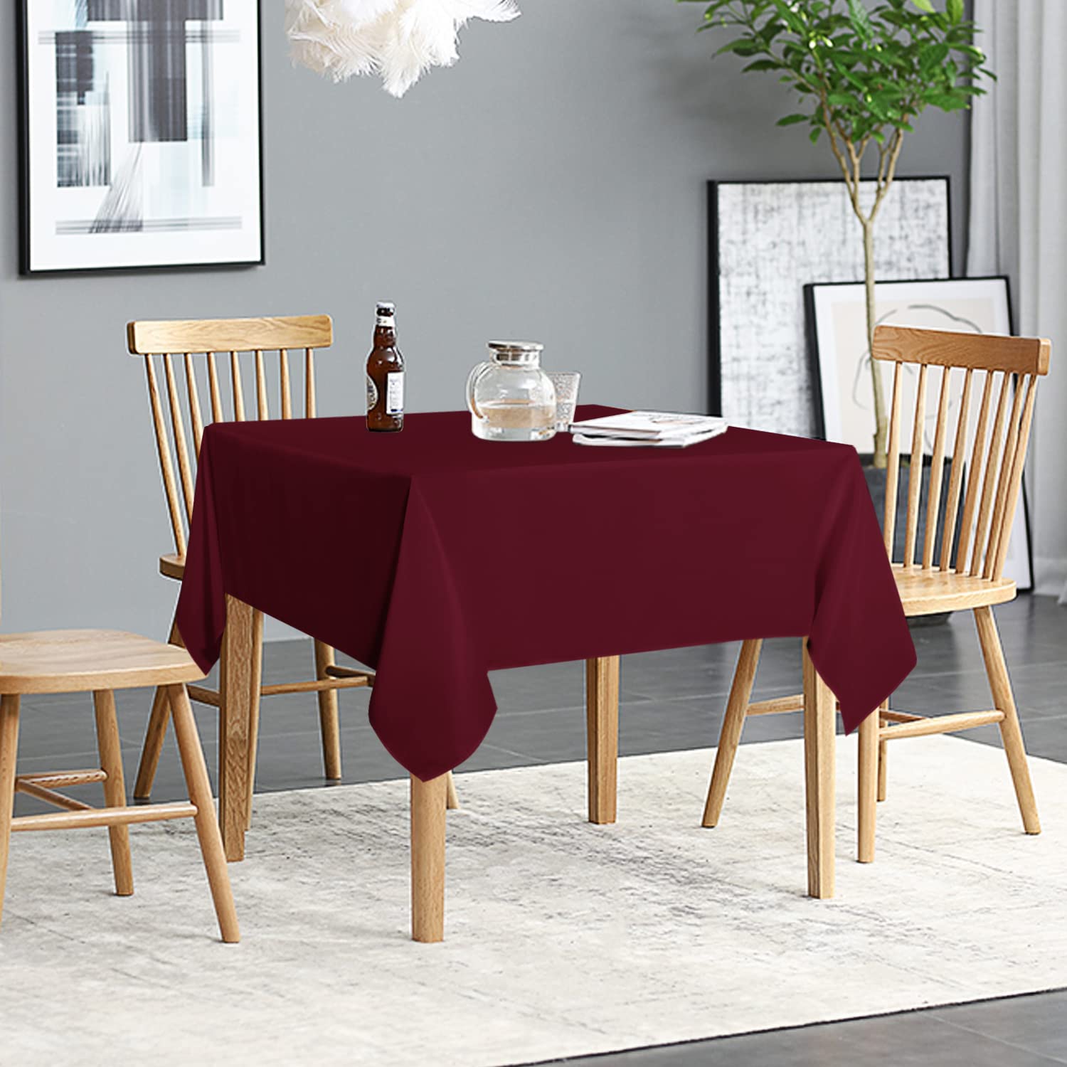 Sancua 2 Pack Burgundy Tablecloth 54 X 54 Inch, Stain And Wrinkle Resistant Square Table Cloth - Washable Polyester Table Cover