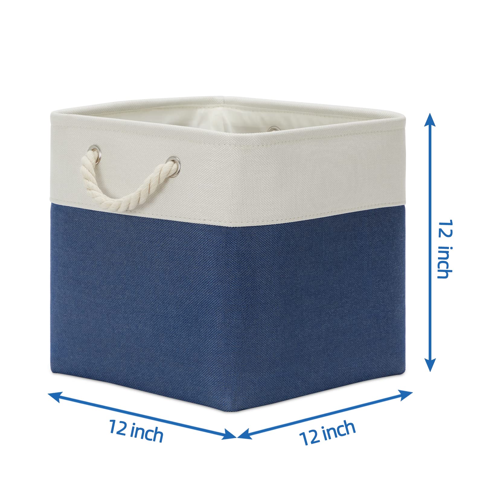 Temary Fabric Storage Cubes for Organizing 4Pack Blue Fabric Storage Basket 12 Inch Cube Storage Bins with Handles for Organizing Toys  Shelf Baskets for Home Office Closet (White&Blue)