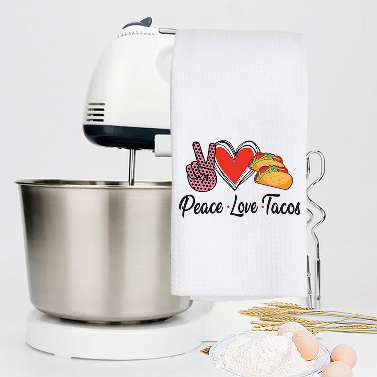 Levlo Funny Tacos Kitchen Towel Tacos Lover Gift Peace Love Tacos Tea Towels Housewarming Gift Waffle Weave Kitchen Decor Dish T