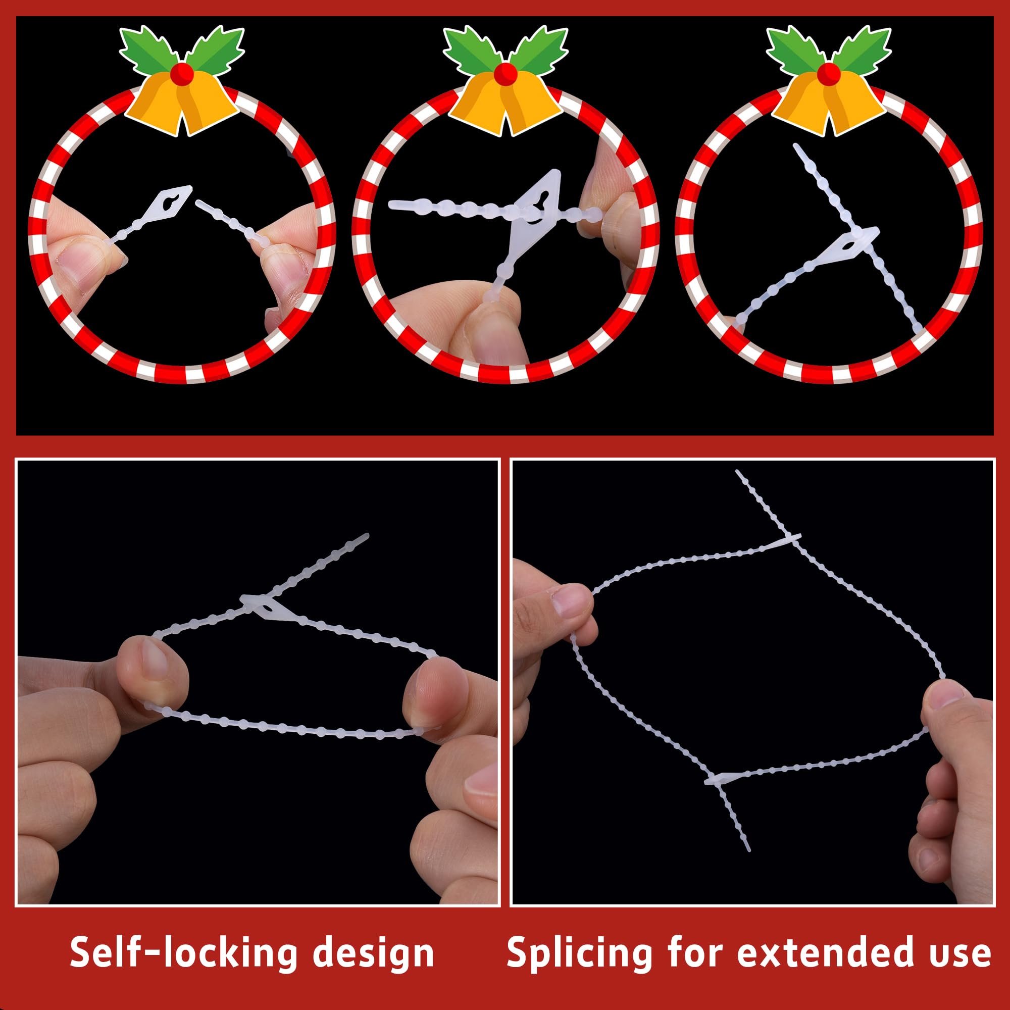 codree 200 Pcs Reusable Christmas Garland Ties, Adjustable Beaded Loop Cable Ties Garland Hanger, Flexible Decorative Hanging Ch