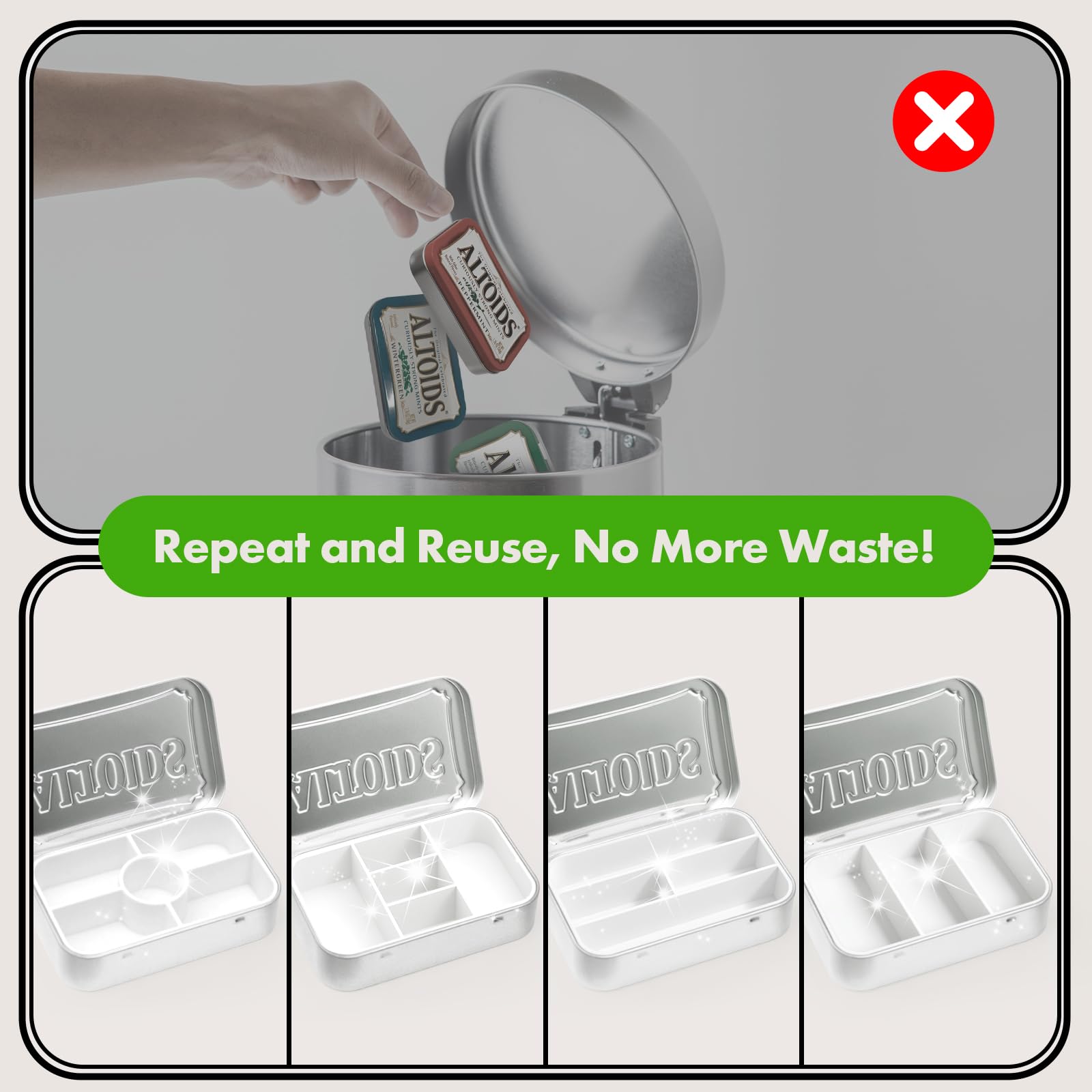 Wzporzst Hard Plastic Organizer Insert Compatible with Altoids 1.76oz Mint Tins, Sturdy Compartment Storage Box for Personal Sto
