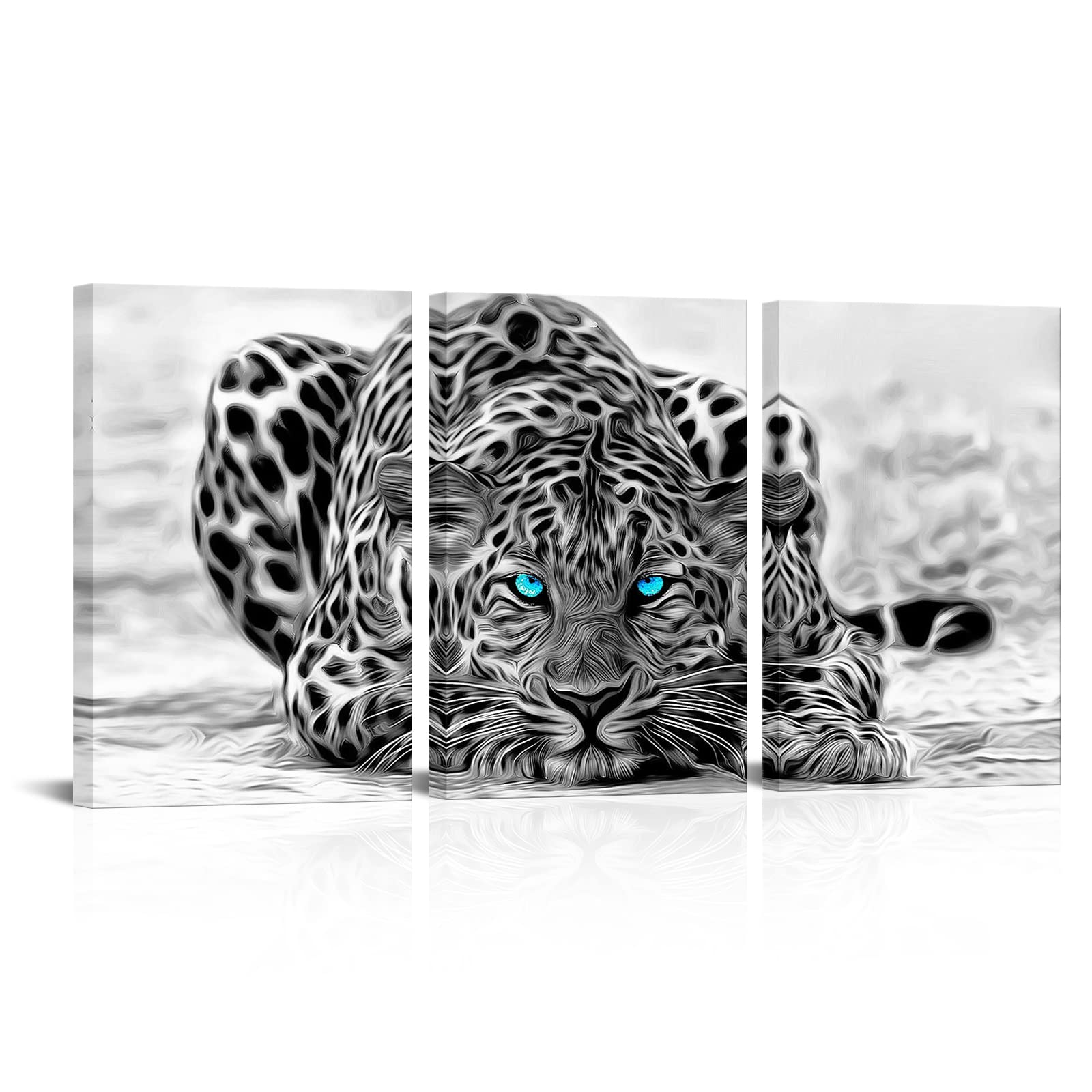Welmeco Black And White Leopard Decor Pictures Animal Canvas Wall Art Prints, Ready To Hang For Home Decor,12Inx16Inx3Pieces