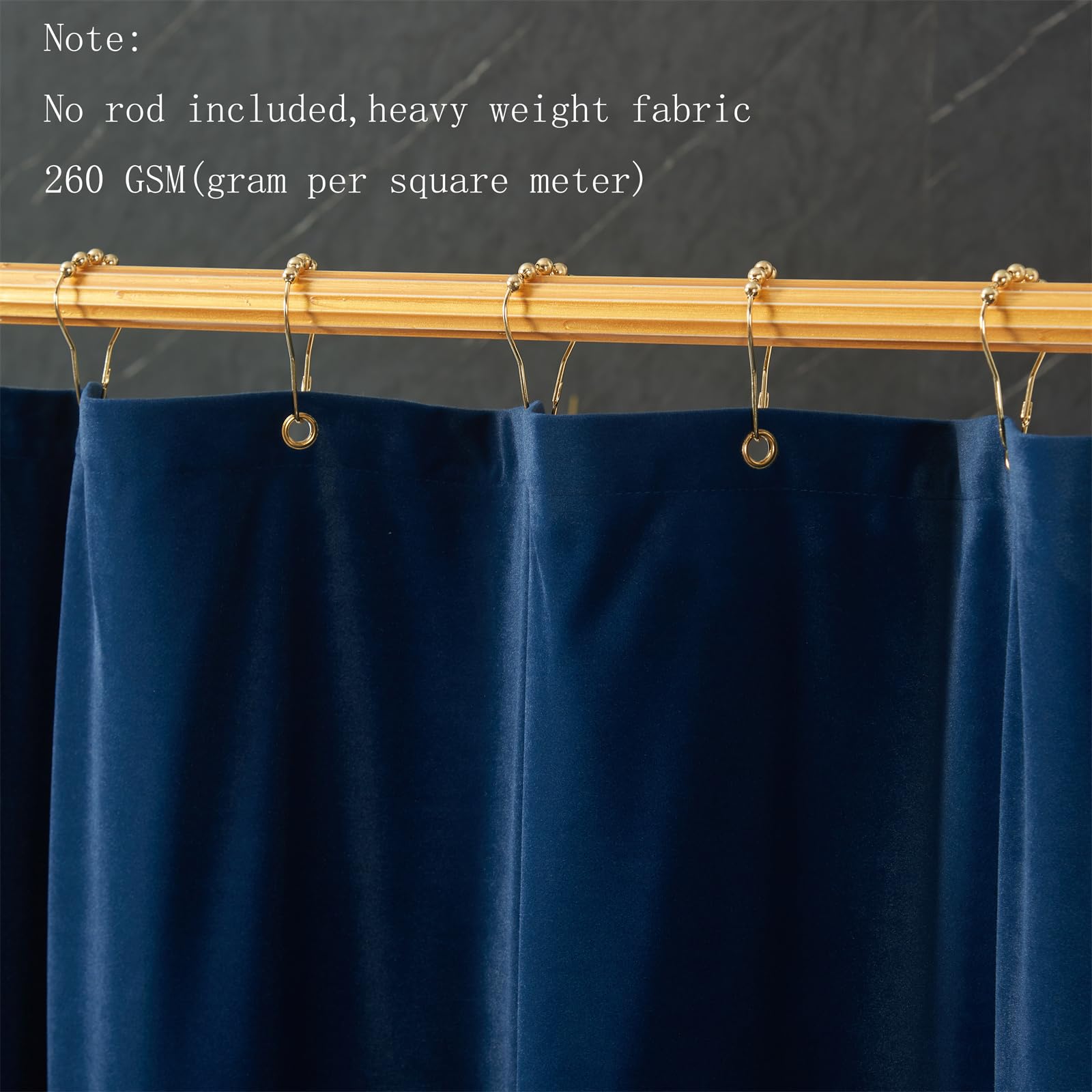 Navy Blue Shower Curtains For Bathroom, Navy Blue Velevt Shower Curtain,Luxury 260 Gsm Heavy-Duty Fabric Curtain With Hooks, Was