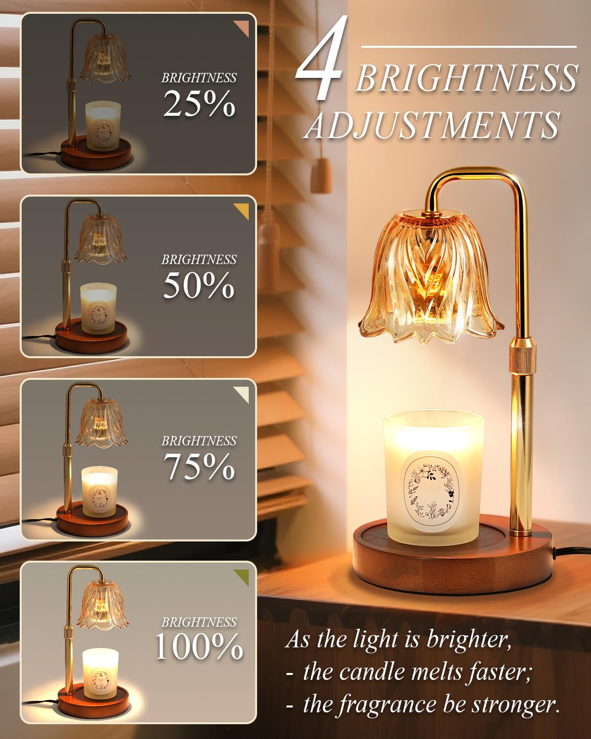 Flower Candle Warmer Lamp with Timer Dimmable, Candle Warming Lamp Height Adjustable, Birthday Gifts for Women Mom, Candles Warm