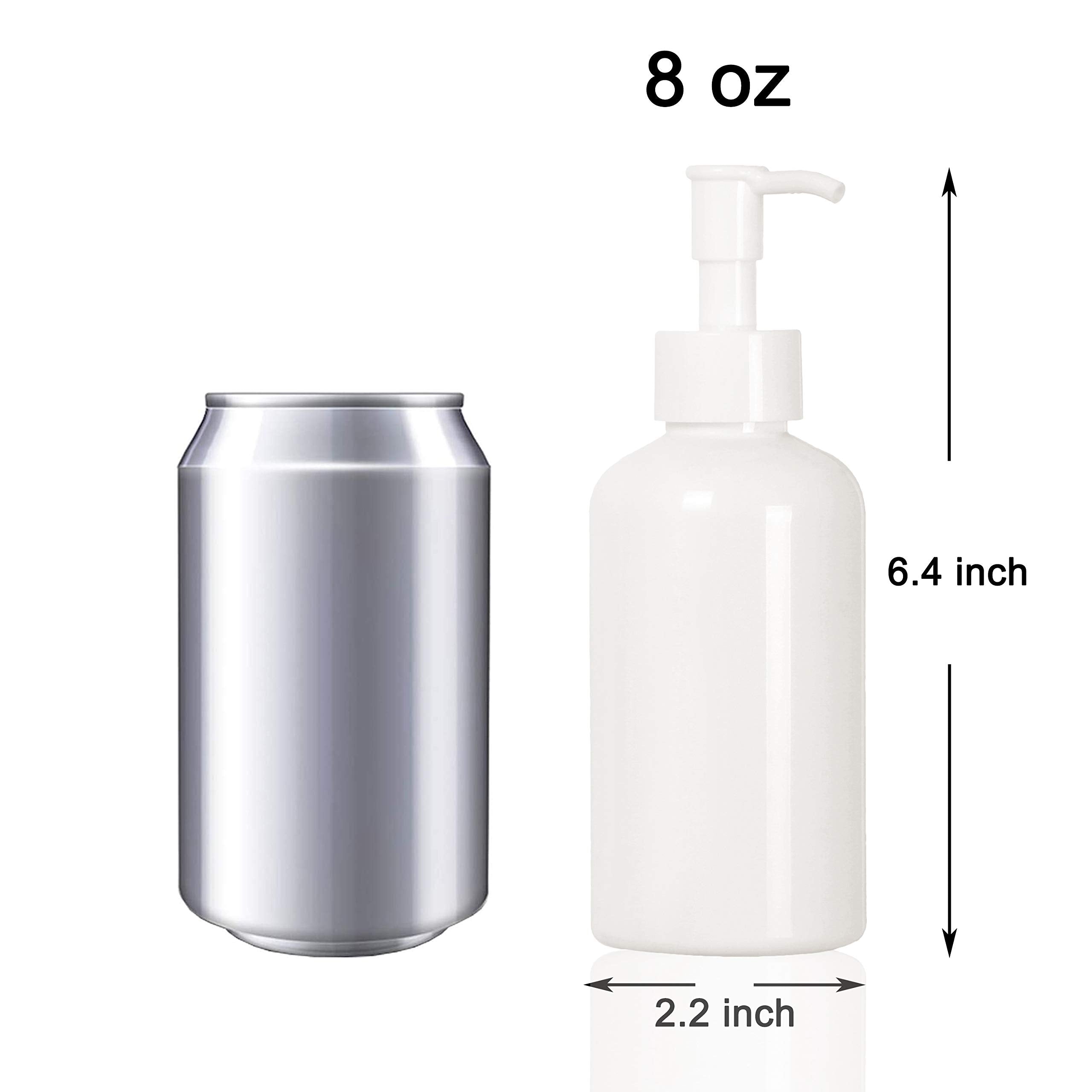 Youngever 6 Pack Plastic Pump Bottles 8 Ounce, Refillable Plastic Pump Bottles With Travel Lock (White)