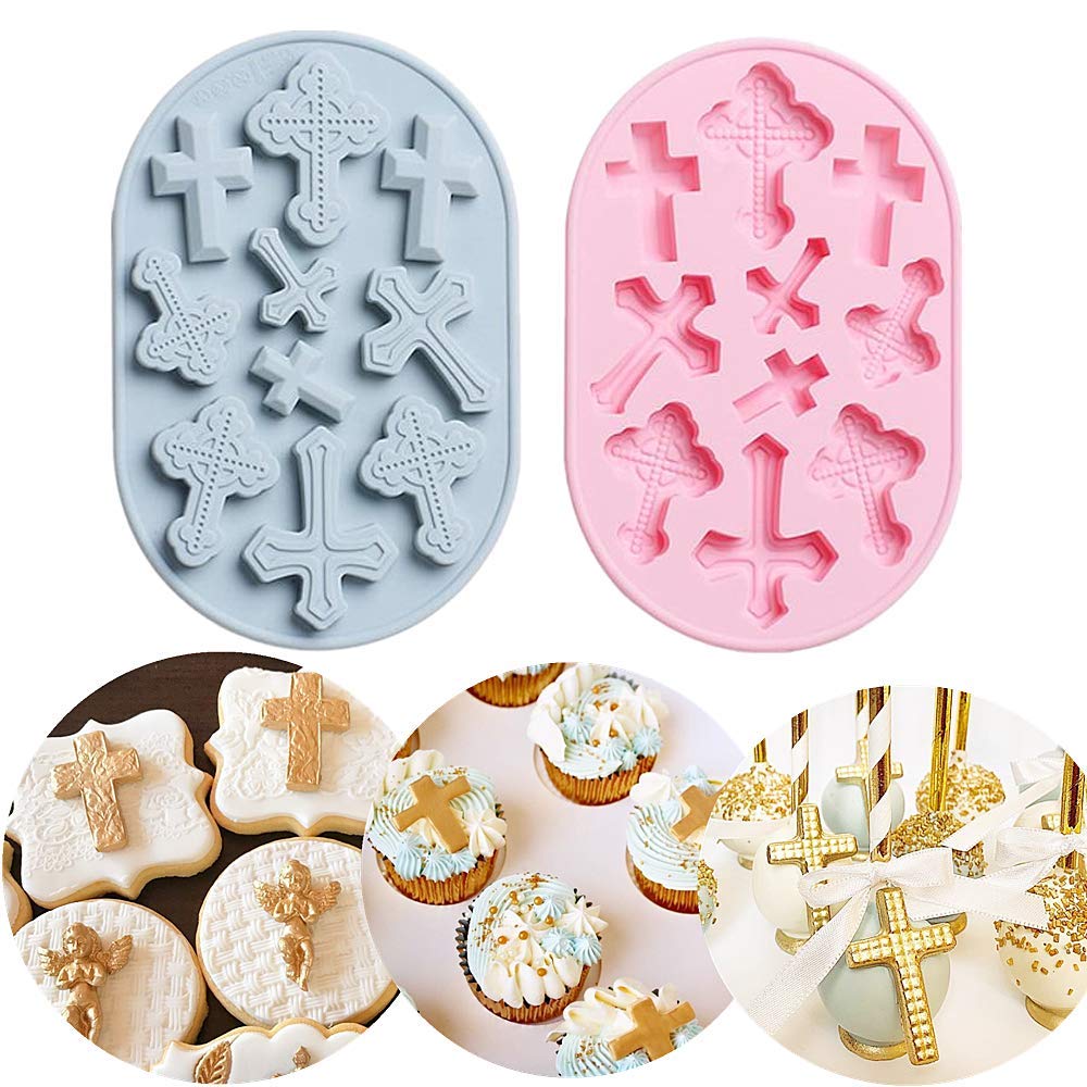 Jevenis 2 Pcs Baptism Cake Decorations Large Size Cross Cupcake Mold Cross Mold Baptism Cakepop Mold For Baptism Party Supplies