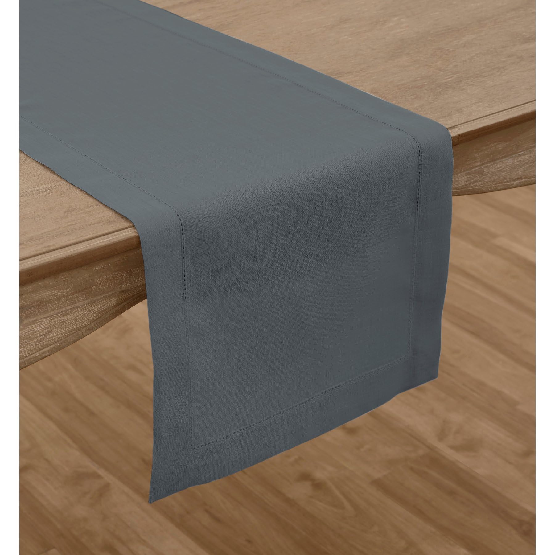 Solino Home Linen Dark Grey Table Runner 36 Inch - 100% Pure Linen Classic Hemstitch Short Table Runner 14 X 36 Inch Ideal For D