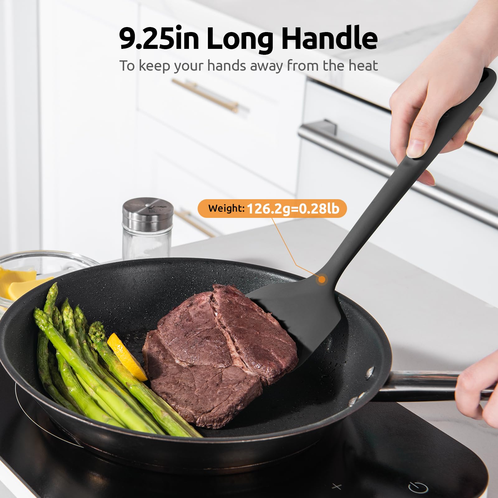 600F Heat Resistant Silicone Turner: U-Taste 13.6In Solid Kitchen Spatula Flipper, Food Grade Flexible & Thin Rubber Seamless Co