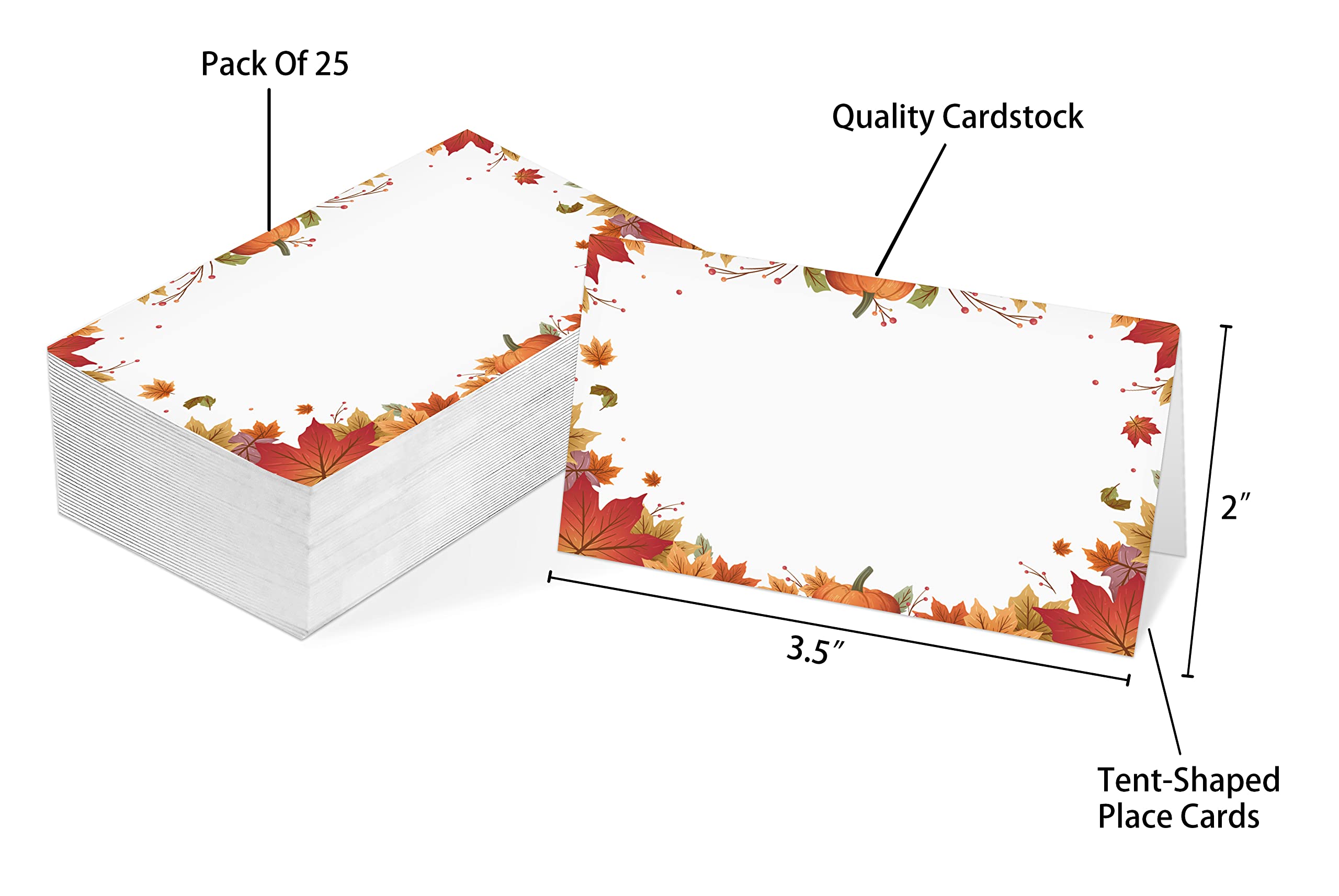 Table Place Card, Fall Thanksgiving Themed Tent Style Cards, Pack Of 25 Half-Fold Reception Place Card With Pumpkin, Perfect For