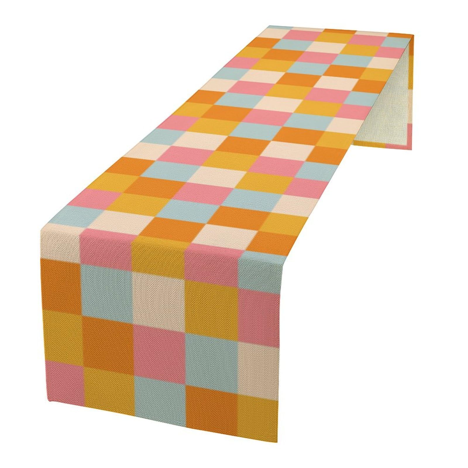 70s Hippie Table Runner Vintage Geometric Square Square Grid Yellow Orange Pink Blue 1960s 1970s Retro Country Farmhouse Dinner 