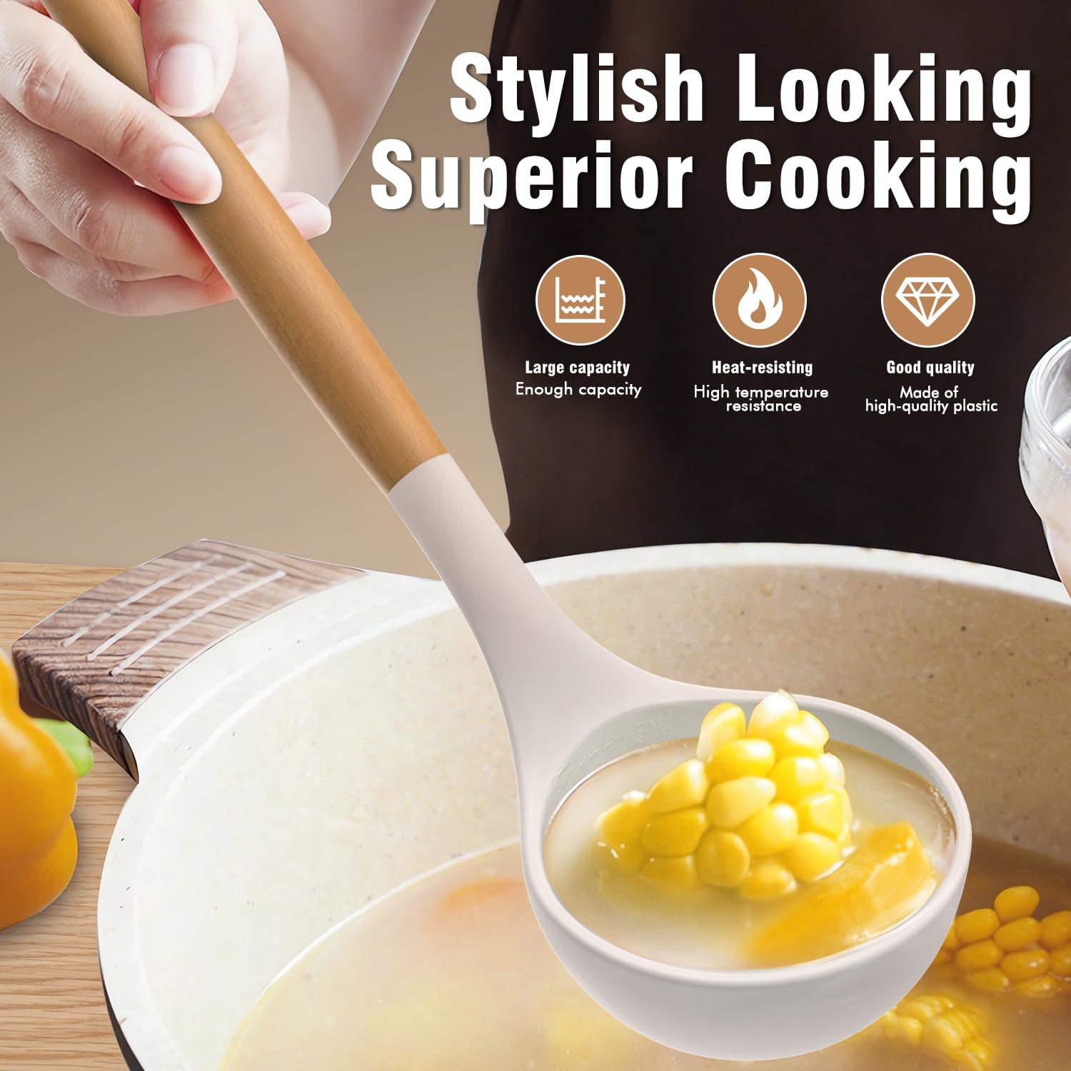 Silicone Cooking Utensils Set - Silicone Kitchen Utensils For Cooking Wooden Handles, 446F Heat Resistant Kitchen Utensil Spatul