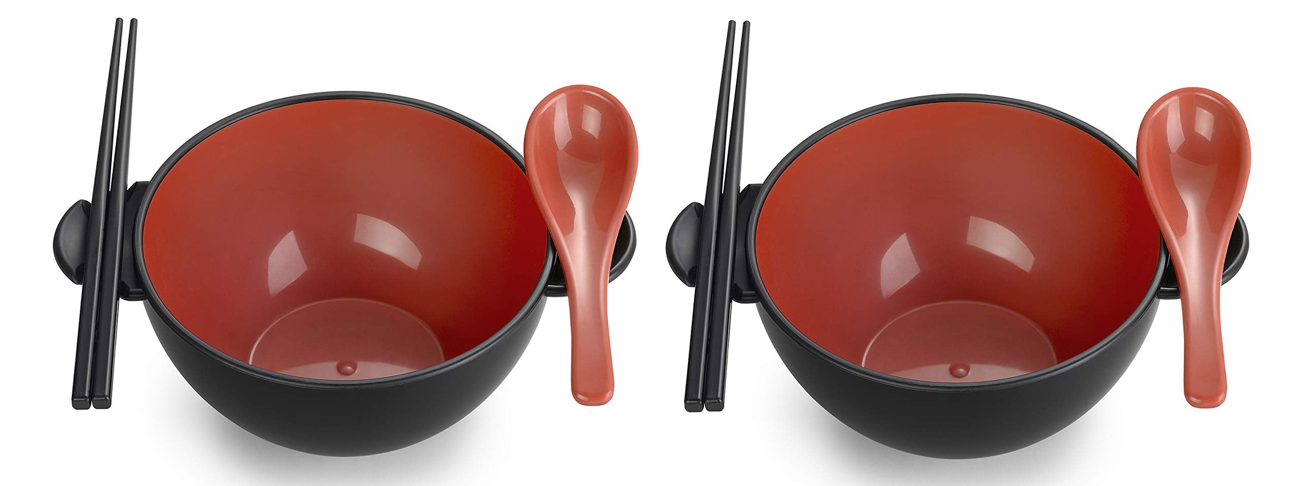 Ozeri Earth Ramen Bowl 6-Piece Set, Made From Plant-Derived And Other Natural Materials 993 Ml, Black With Red
