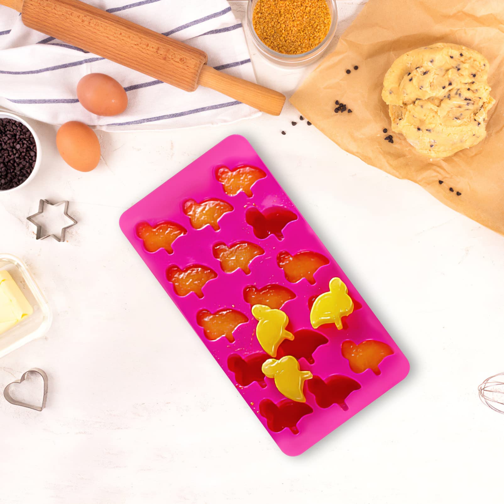 Amosfun 2Pcs Flamingo Ice Cube Tray Food-Grade Silicone Mold For Chocolate, Candy, Cookie, Fondant, Jello, Mini Soap, Baking