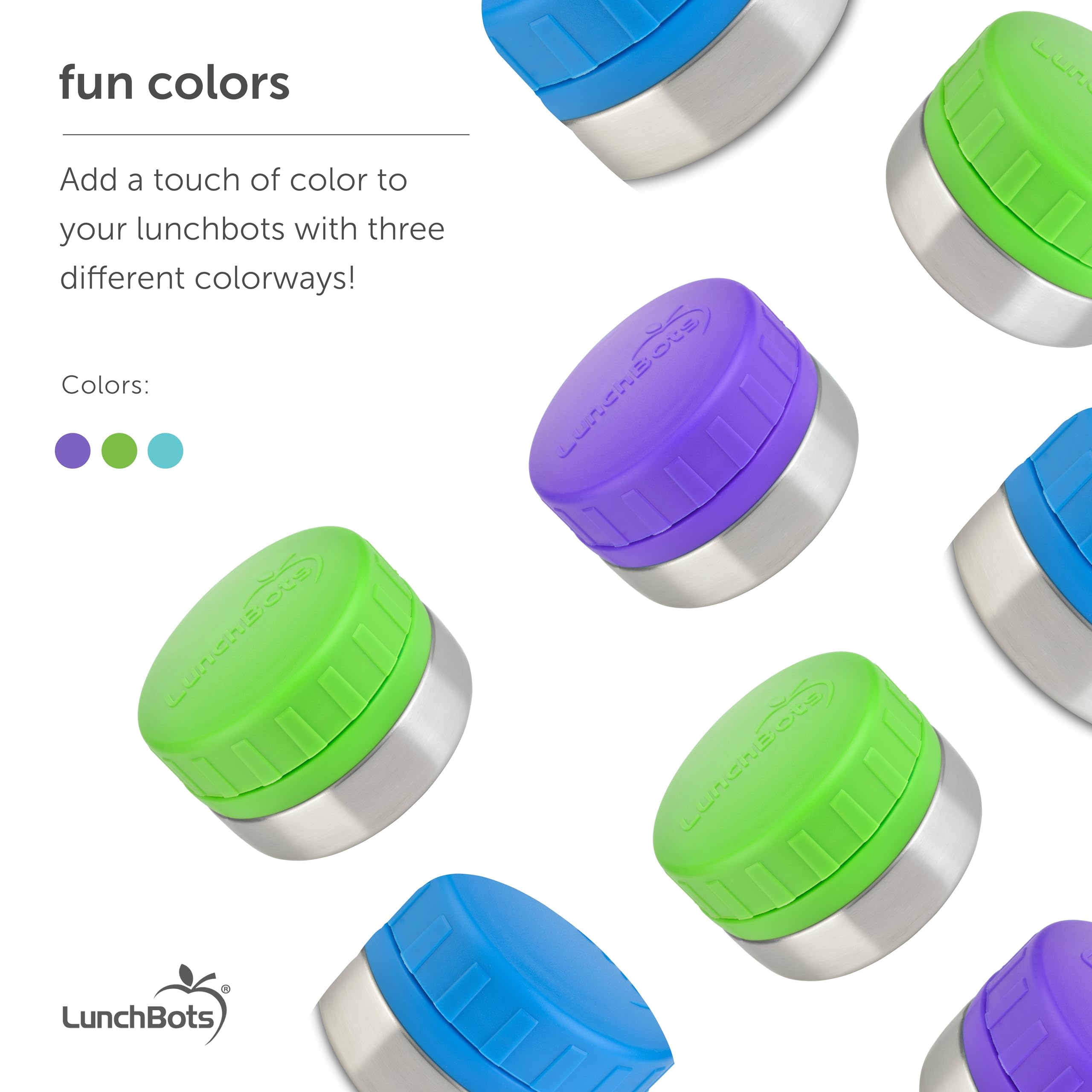 Lunchbots Rounds Leak Proof 4 Oz. Stainless Snack Container Jar, Set Of 2, Purple Lids