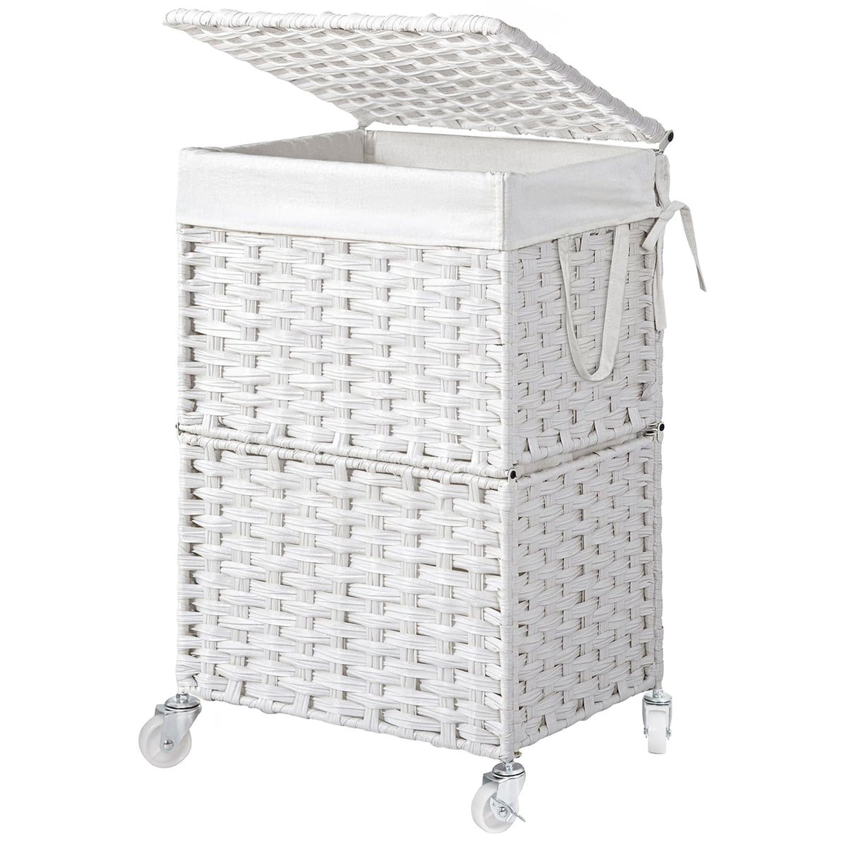 Chrislley 90L Large Laundry Hamper With Wheels,Rolling Laundry Basket With Lid And Renovable Liner Bag,Handwoven Rattan Organize