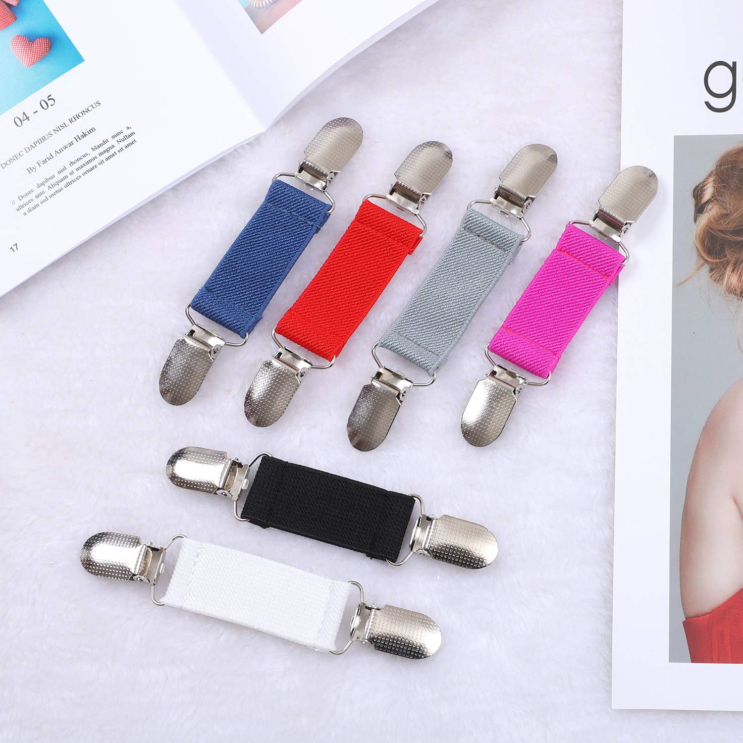 Ruisita 12 Pieces Fashion Fit Dress Clips Stainless Steel Elastic Clip Garments Glove Clips