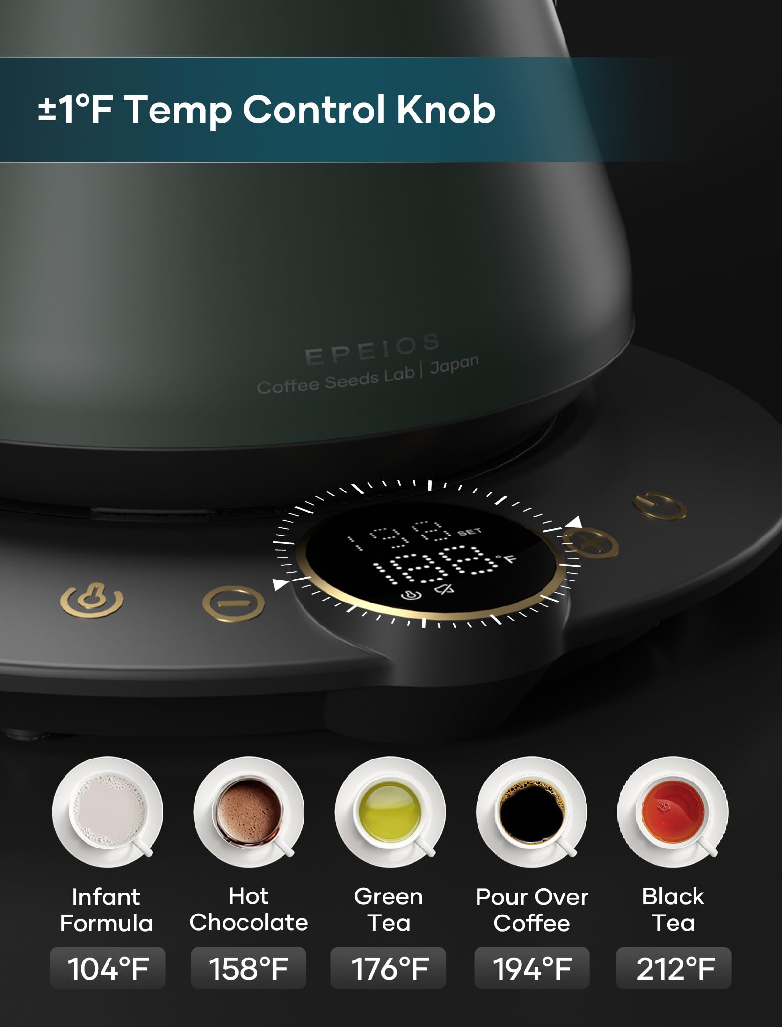 INTASTING Gooseneck Electric Kettle with 1? Temperature Control for Pour Over Coffee & Tea, Quick Heating, BPA-Free Stainless St