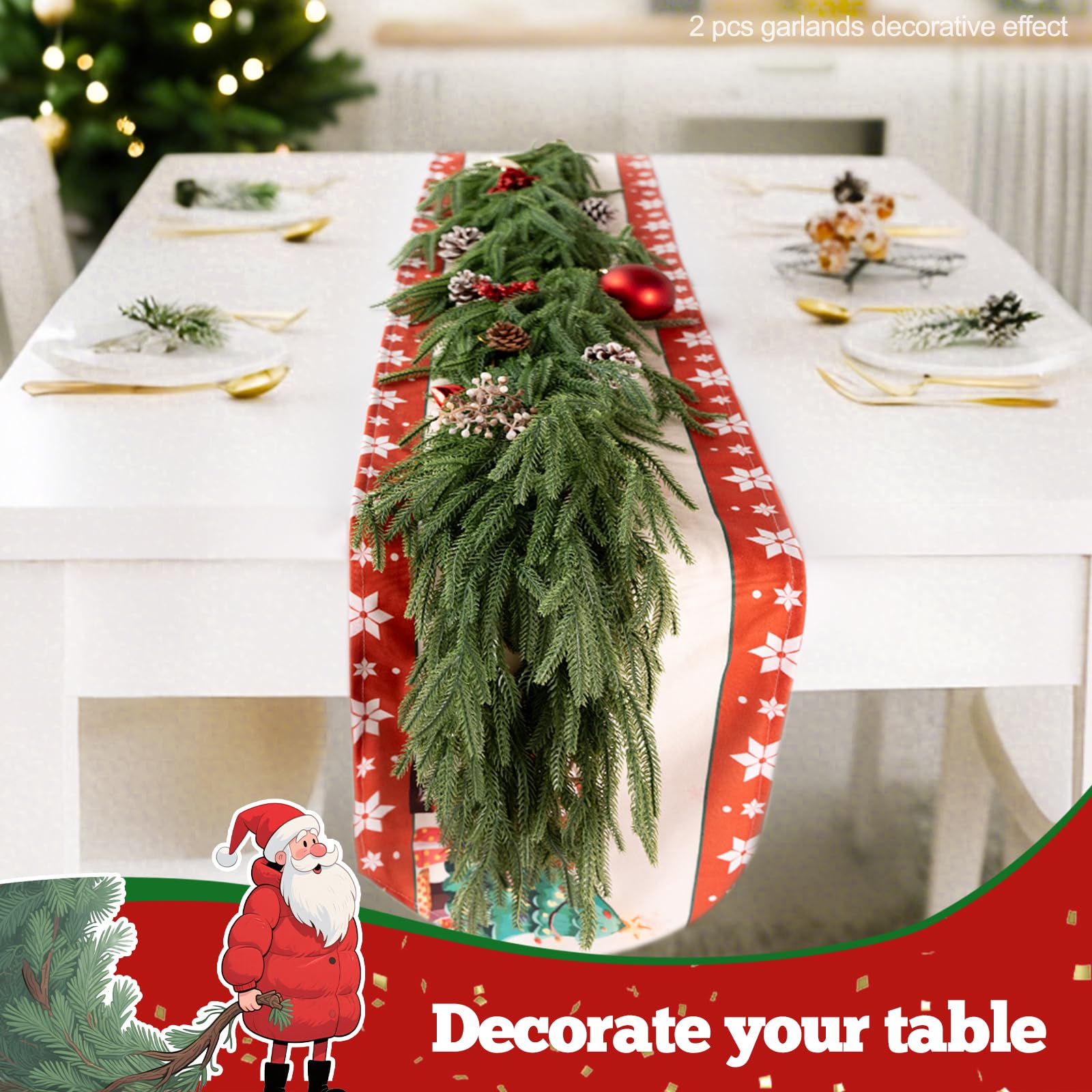 JDKPK 6Ft Artificial Norfolk Pine Garland Realistic Green Faux Greenery Garland for Christmas Table, Fireplace, Mantle, Window,