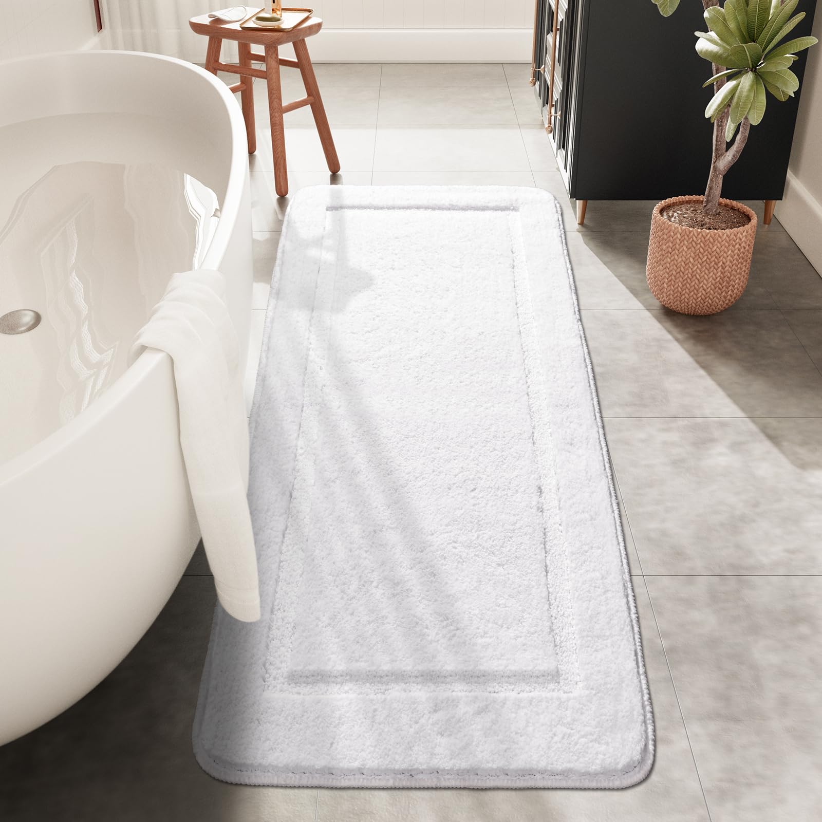 Homore Luminous White Bathroom Rugs,60X24 Inch Non Slip Bathroom Runner Rug, Extra Soft Long Bath Rug, Absorbent Thick Microfibe