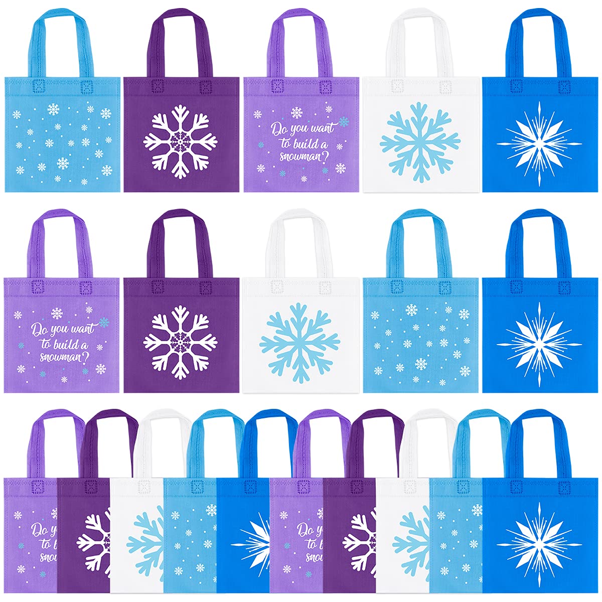 20Pcs Snowflake Party Favors Bag, Winter Frozen Non-Woven Candy Treat Bags, Winter Theme Goodie Gifts Tote Bags For Kids Snowfla