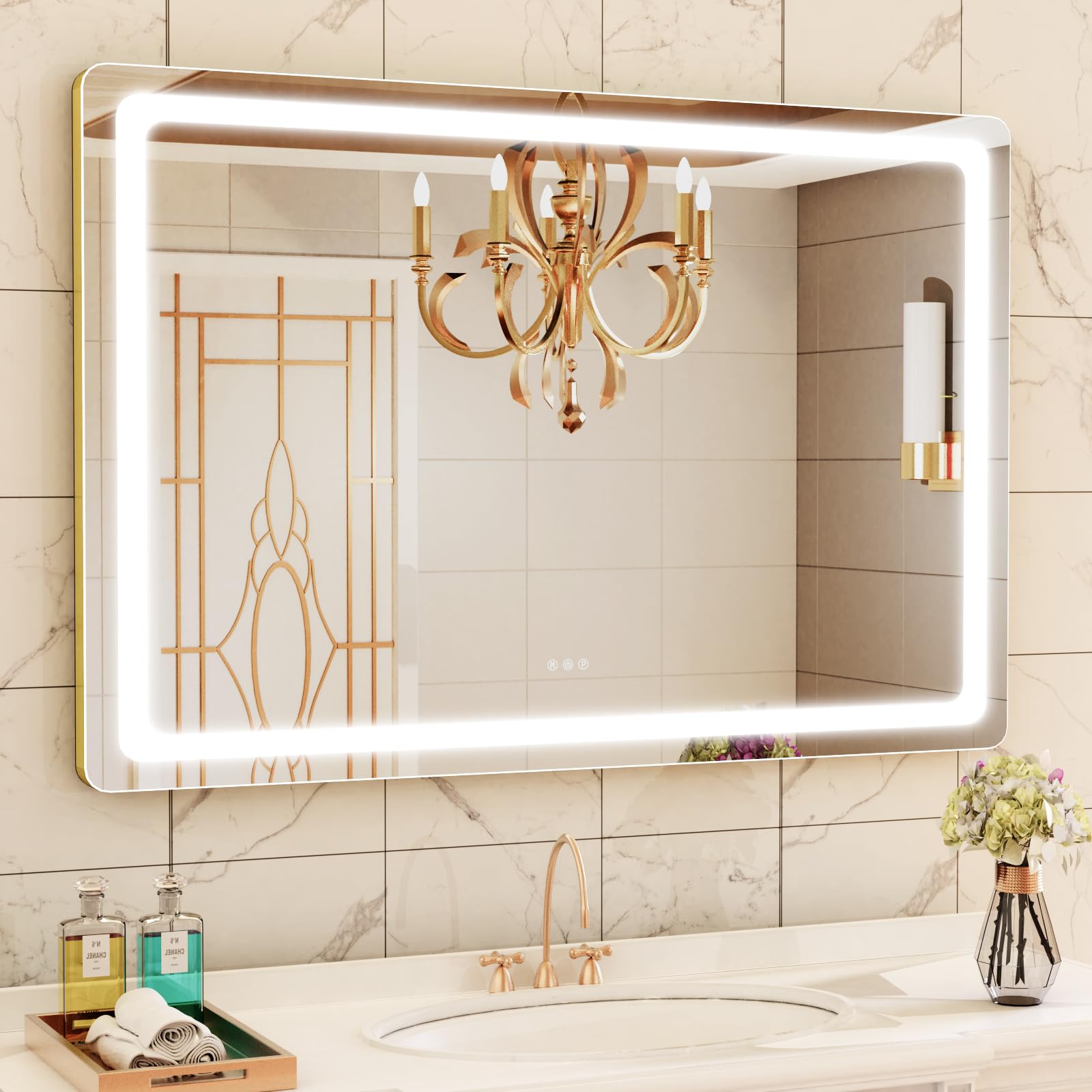 Vanity Mirror With Lights, 28'' X 22'' Led Makeup Mirror, Lighted Makeup Mirror With 10X Magnification,Dimmable 3 Modes, Touch S