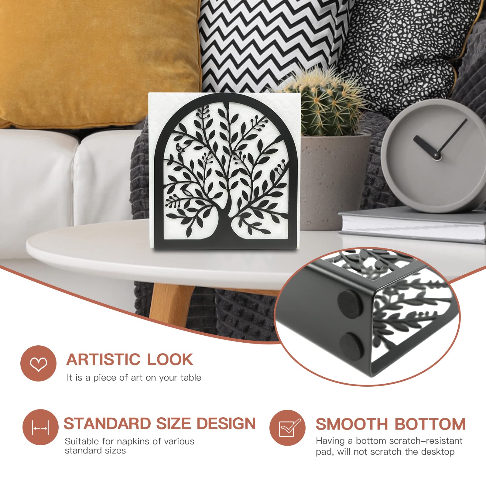 Fobule Napkin Holder for Tables  Vintage Metal Freestanding Tissue Dispenser  Black Cast Iron Vertical Tabletop Paper Napkin Holder Stand for Dinner Home Kitchen Restaurant Picnic Party (Tree of Life)