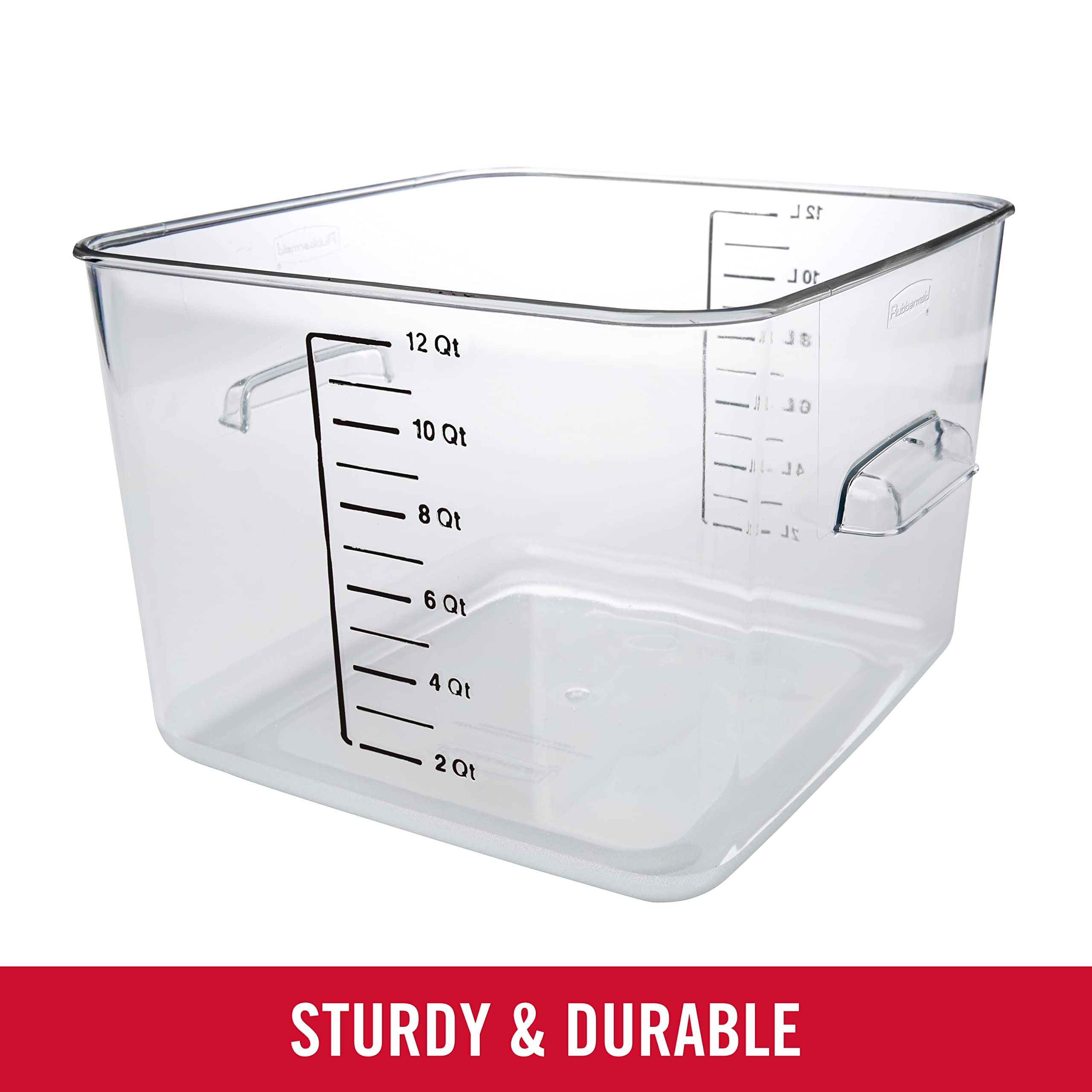 Rubbermaid Commercial Products, Space Saving Square Food Storage Container, 12 Quart, Clear, For Kitchen, Sous Vide, And Meal Pr
