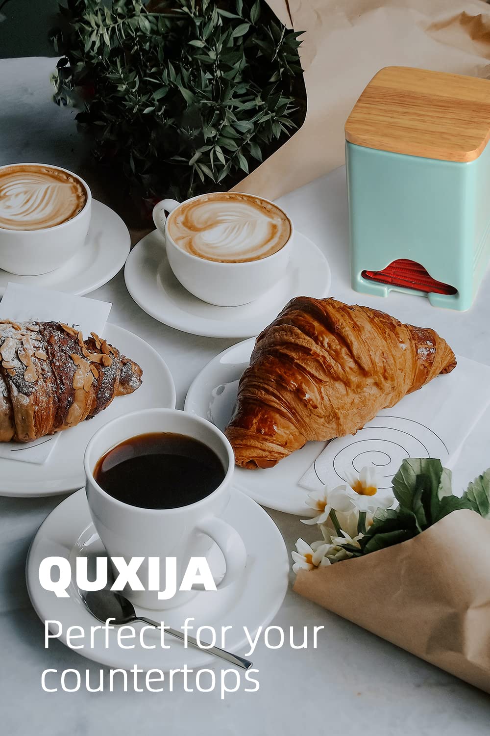 Quxija Ceramic Tea Bag Storage Organizer Caddy Holder With Lid (Turquoise)