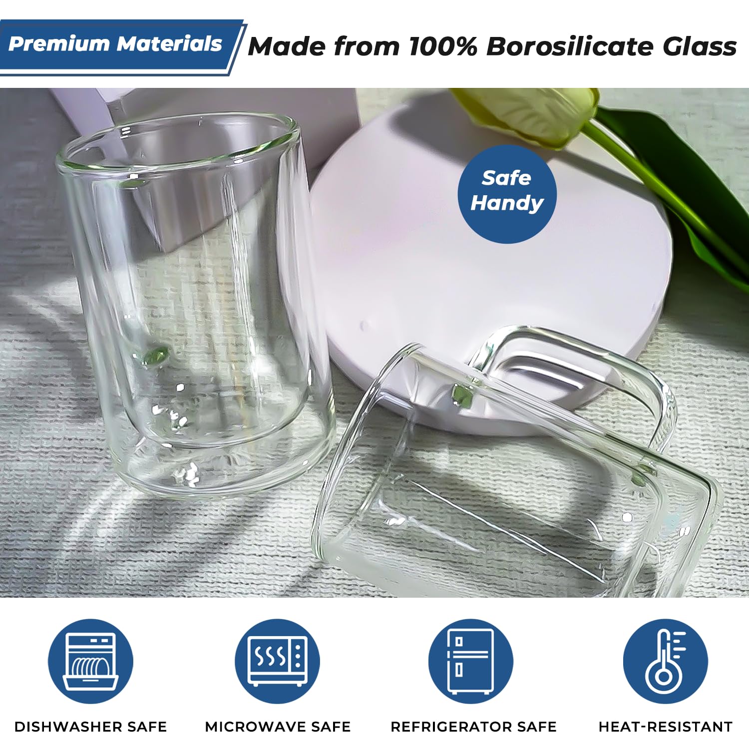 Aquach 12 Oz Double Walled Glass Coffee Mugs With Handle, 2-Pack - Ideal For Latte, Cappuccino And Tea